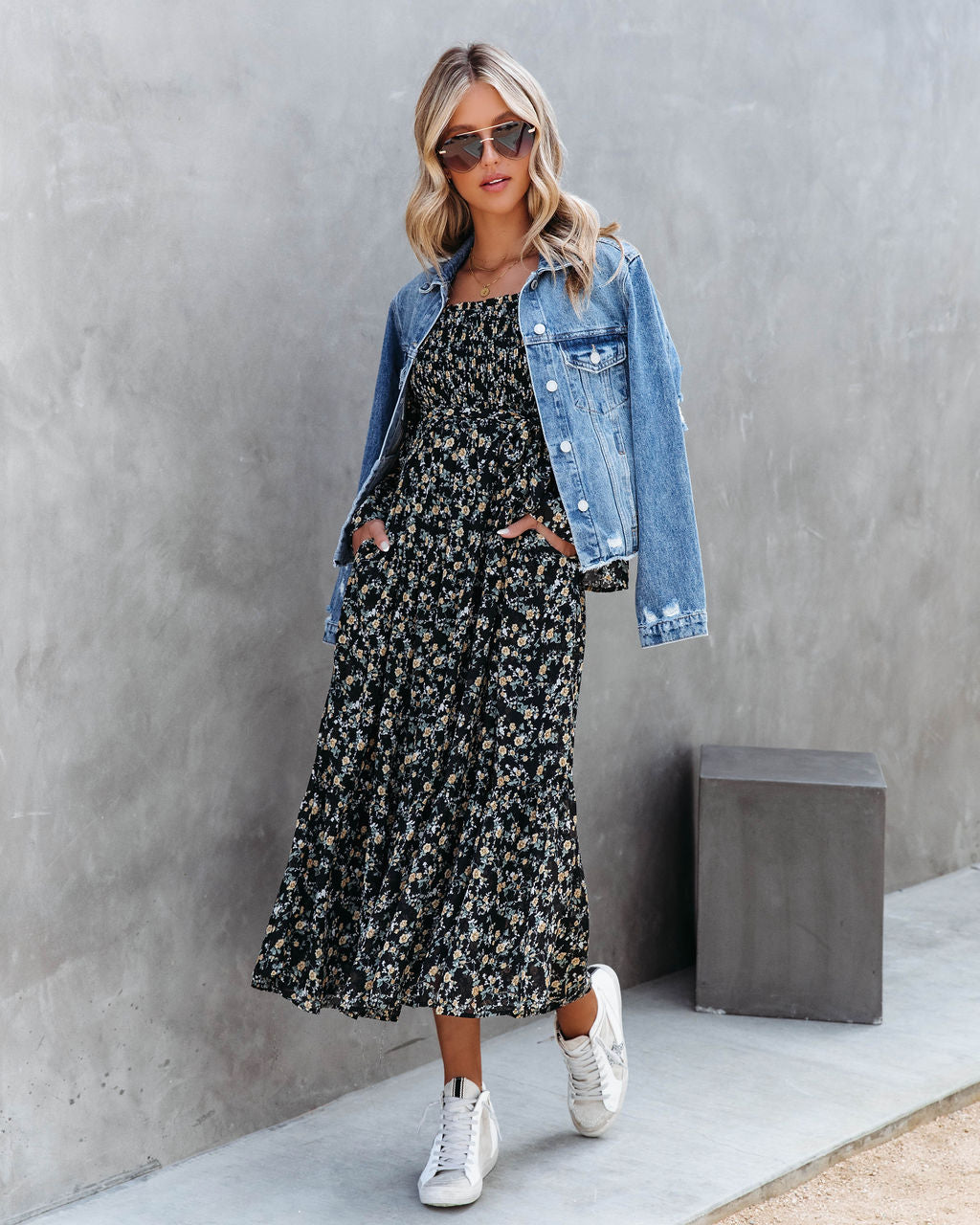 Whimsical Happenings Floral Smocked Midi Dress