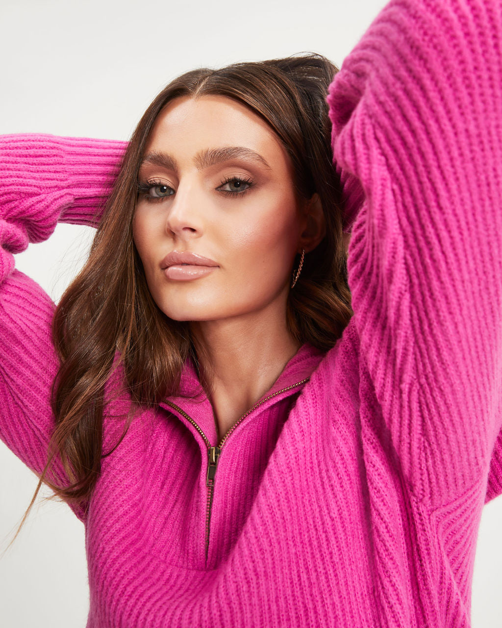 We Love It Half Zip Pullover Sweater - Hot Pink