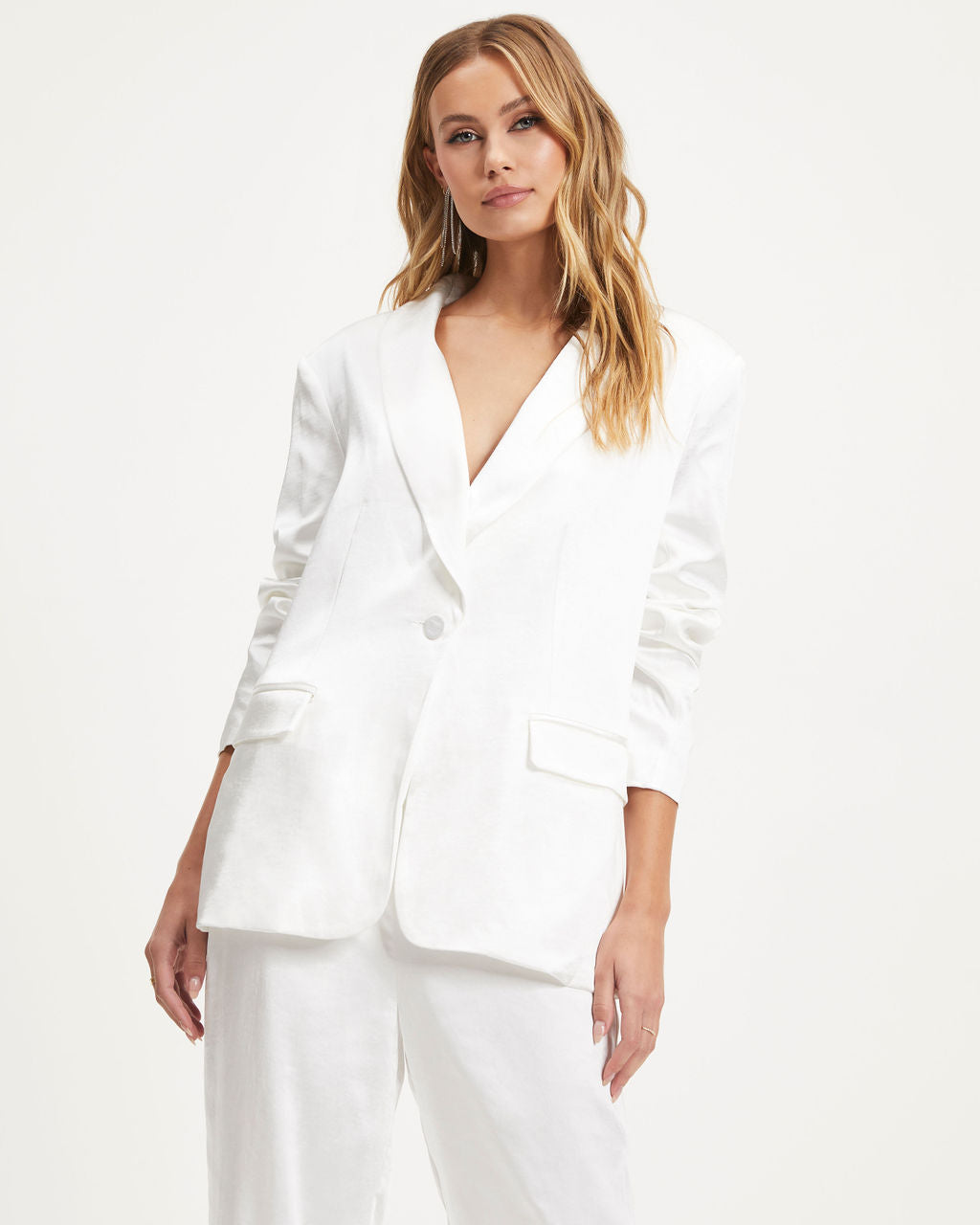 Jonelle Pocketed Satin Blazer - White