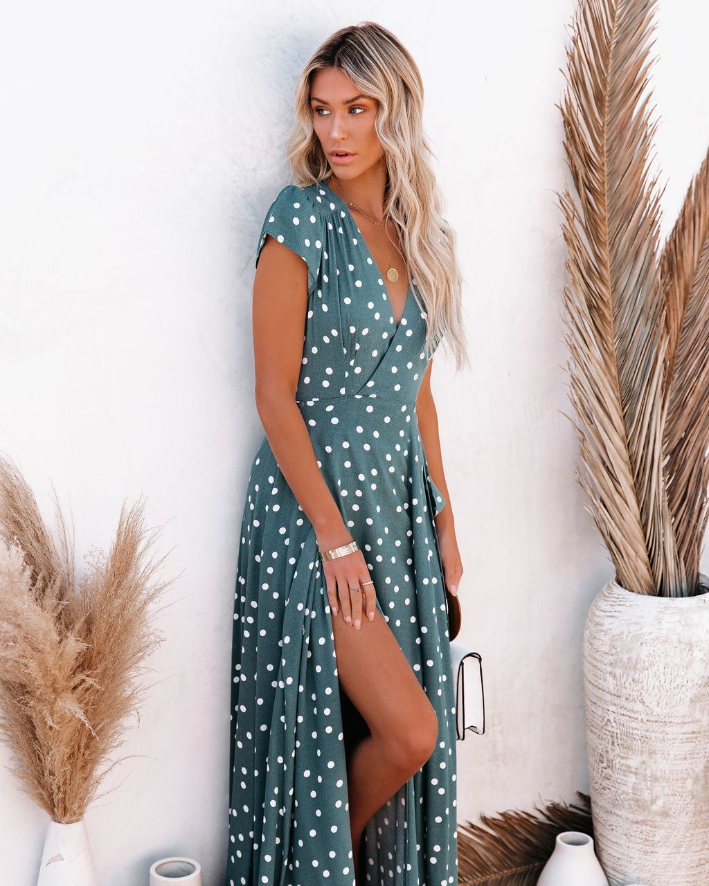 Hit The Spot Wrap Maxi Dress - Teal - SALE