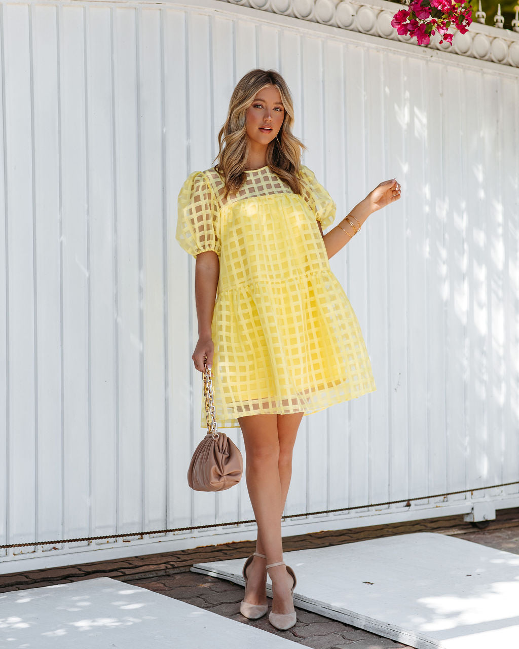 Stevens Puff Sleeve Babydoll Dress - Yellow - SALE