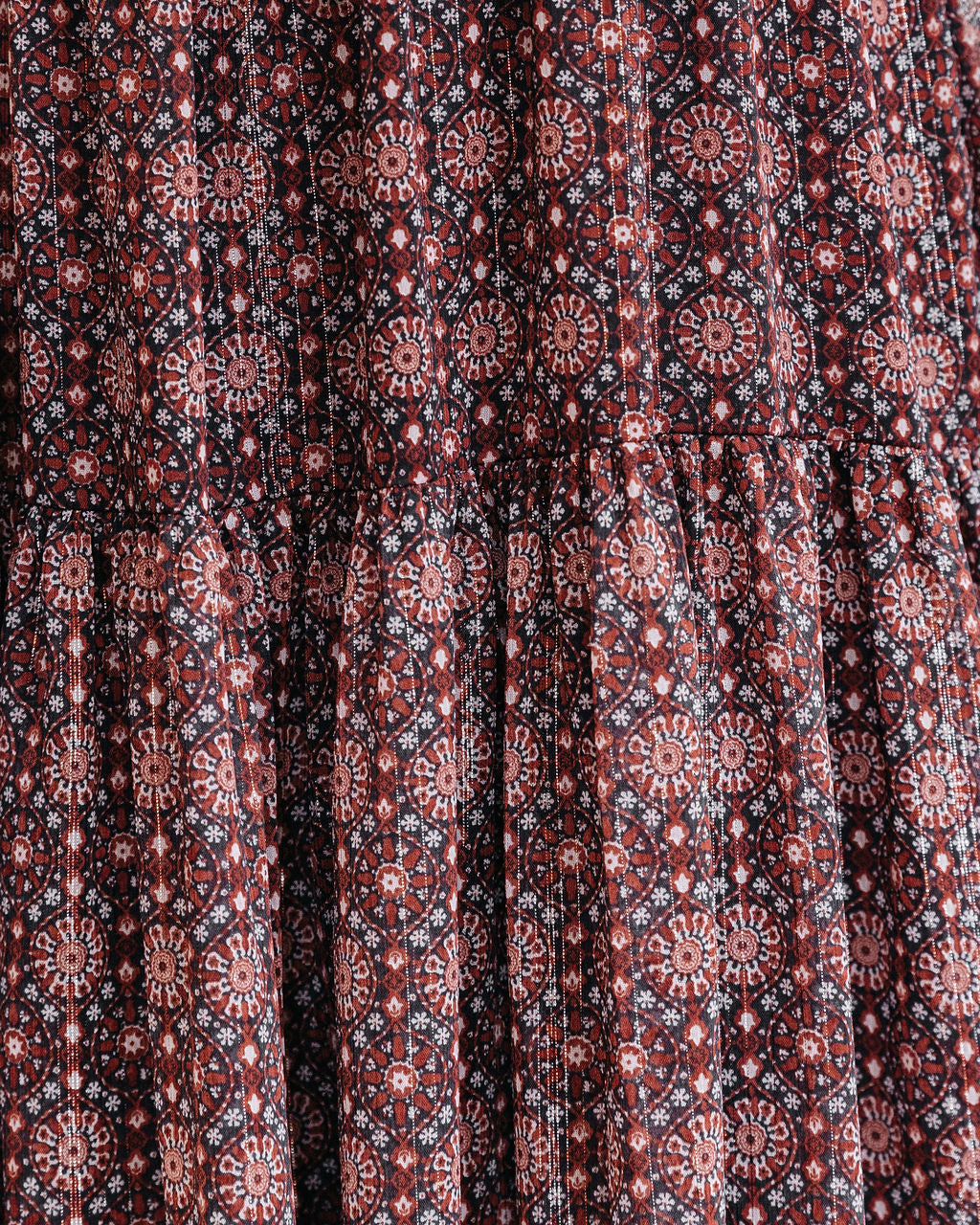 Harvest Moon Printed Tiered Puff Sleeve Midi Dress