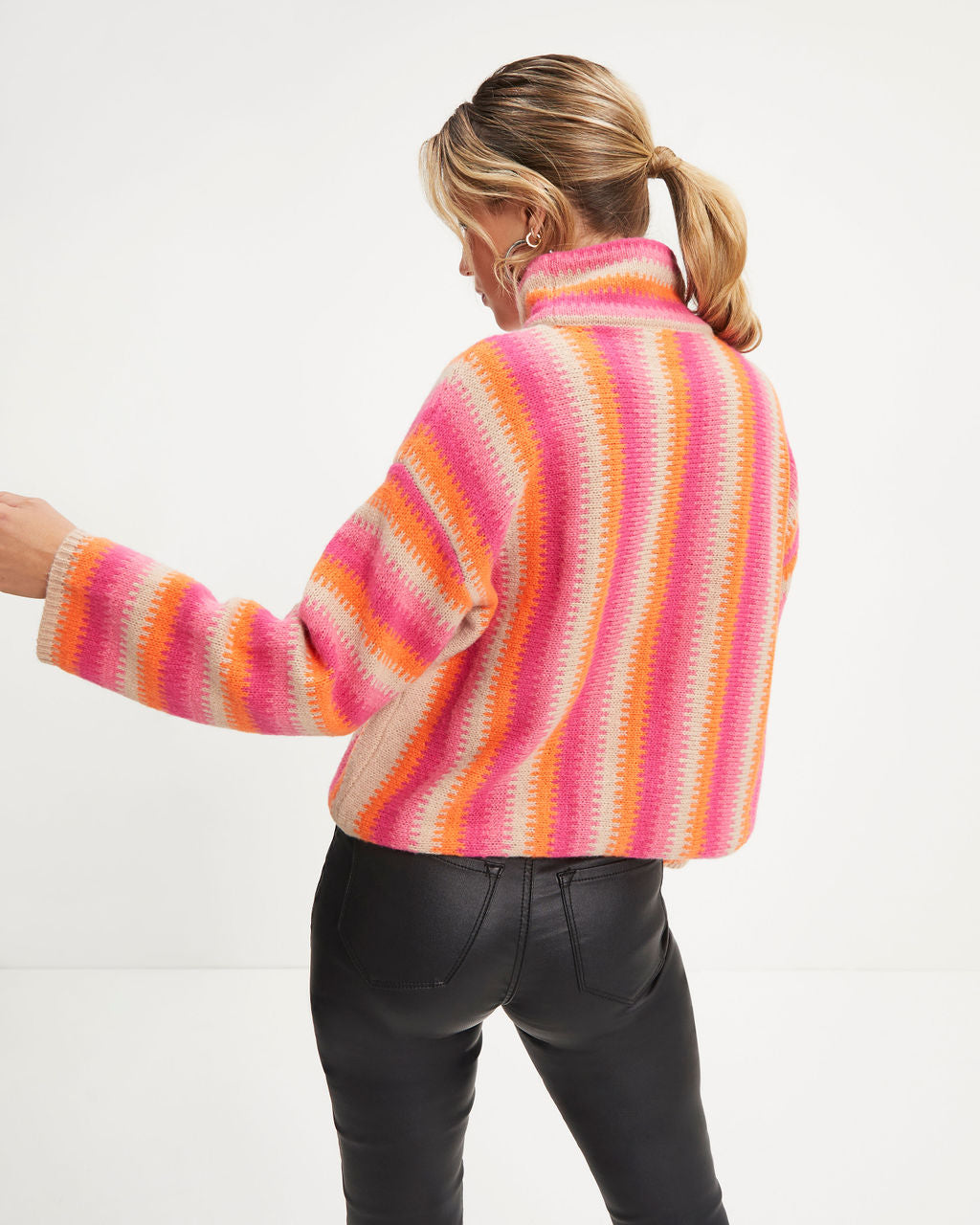 Joyful One Striped Knit Turtleneck Pullover Sweater