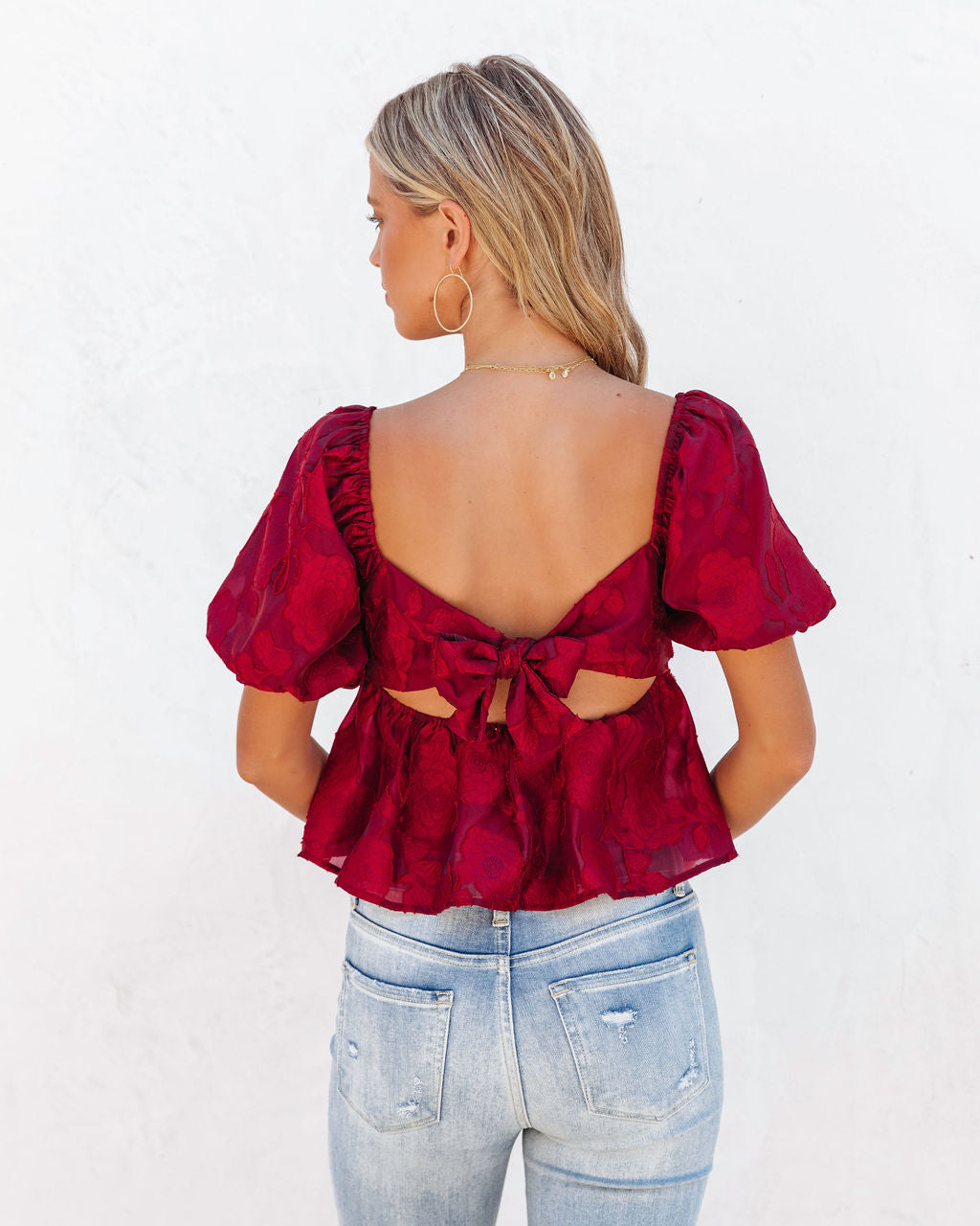 Forbidden Fruit Puff Sleeve Babydoll Top - Burgundy
