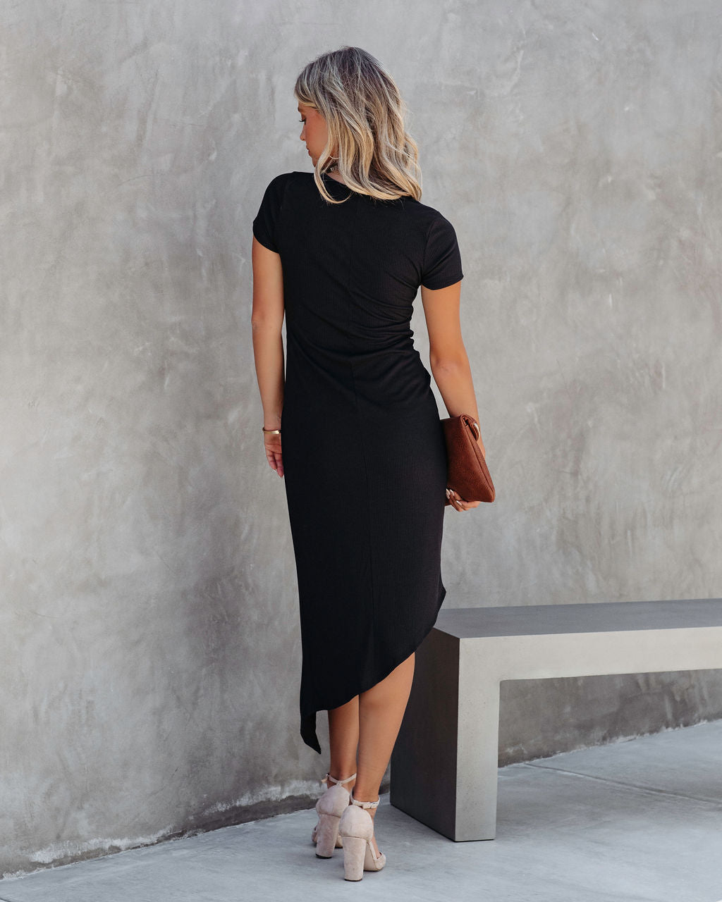 Shannon Twisted Asymmetrical Midi Dress - Black