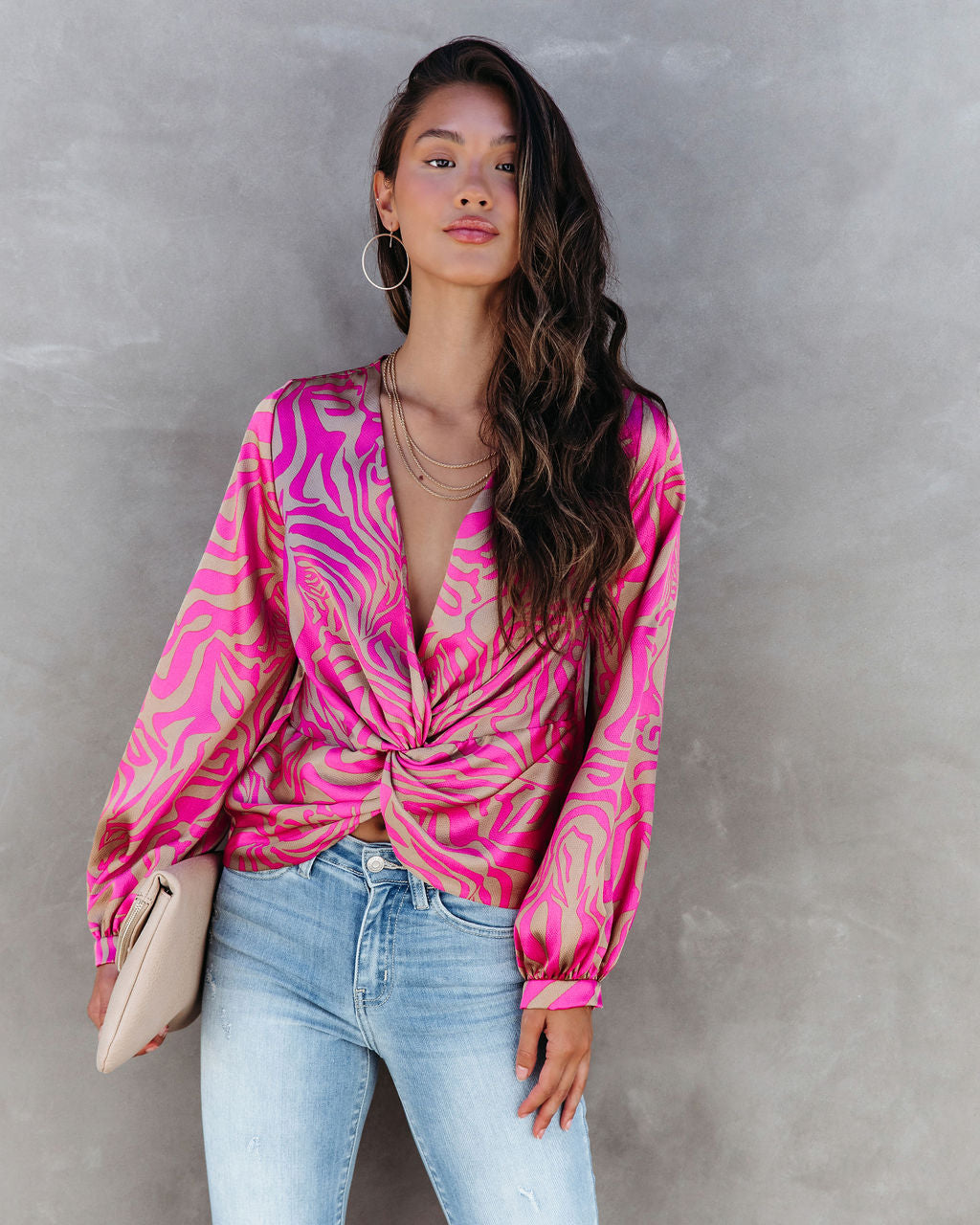 Shane Printed Twisted Balloon Sleeve Top