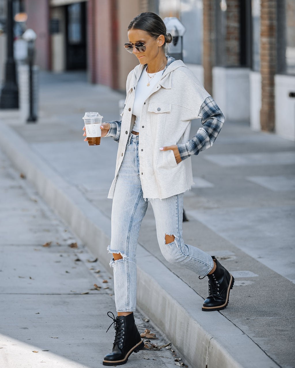 Tearing Up My Heart Plaid Contrast Hooded Jacket