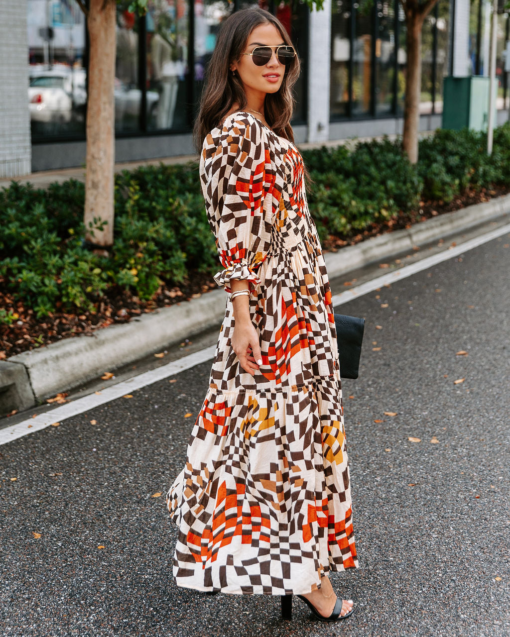 Faye Printed Pocketed Smocked Midi Dress