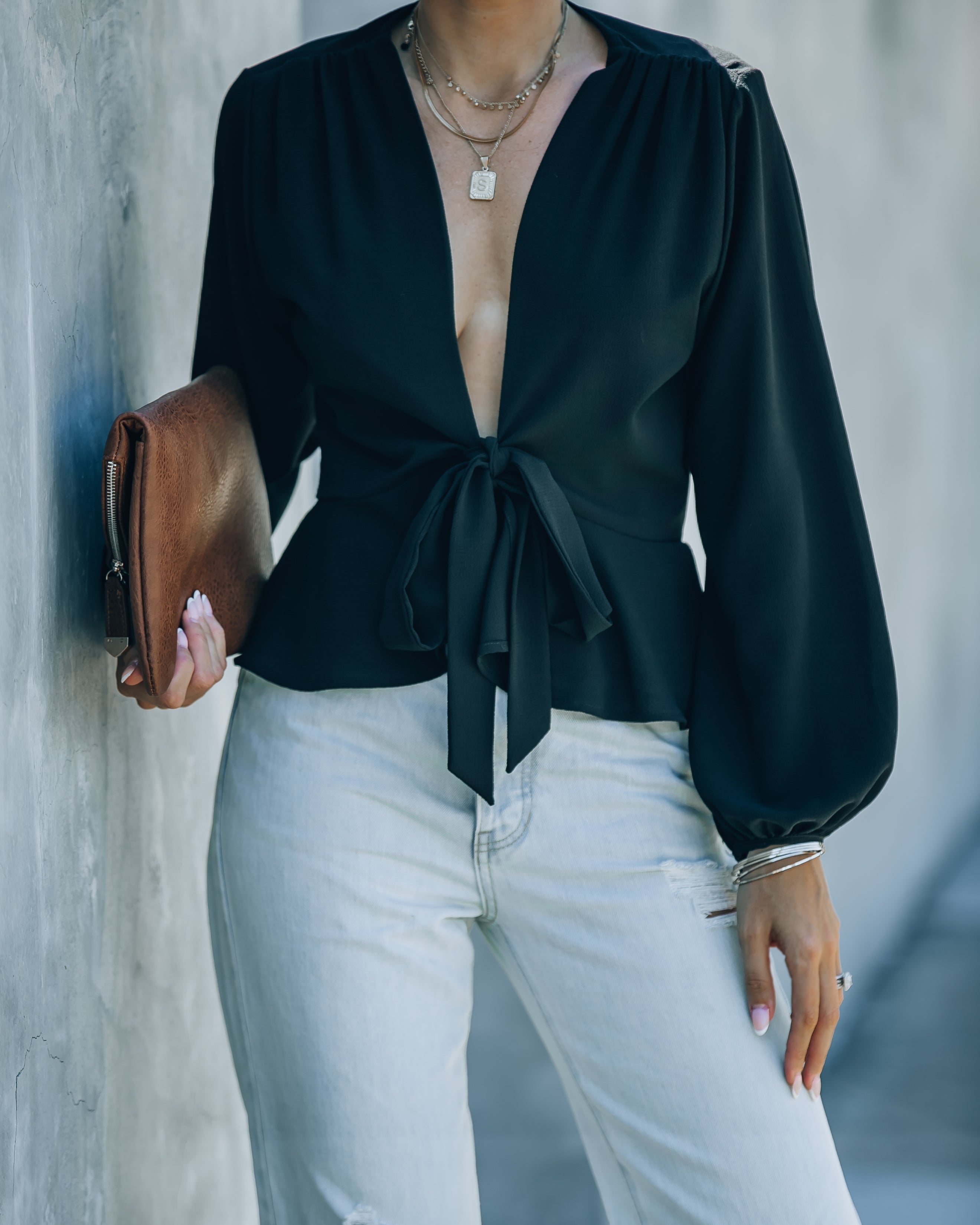 Erica Front Tie Top - Black - FINAL SALE