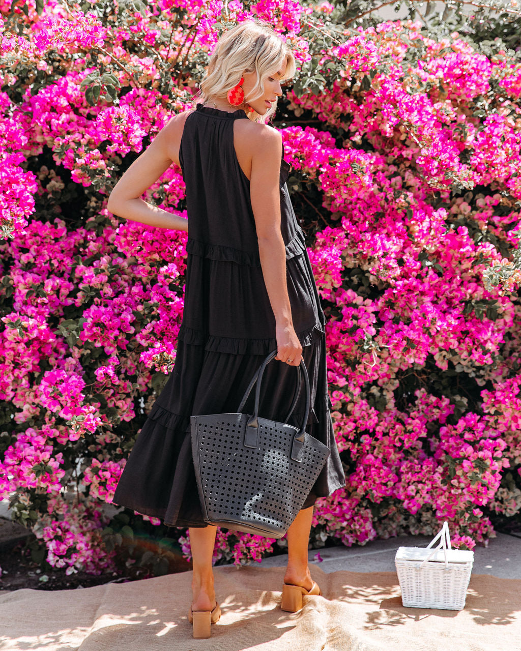 Ballard Cotton Blend Pocketed Tiered Midi Dress - Black - FINAL SALE