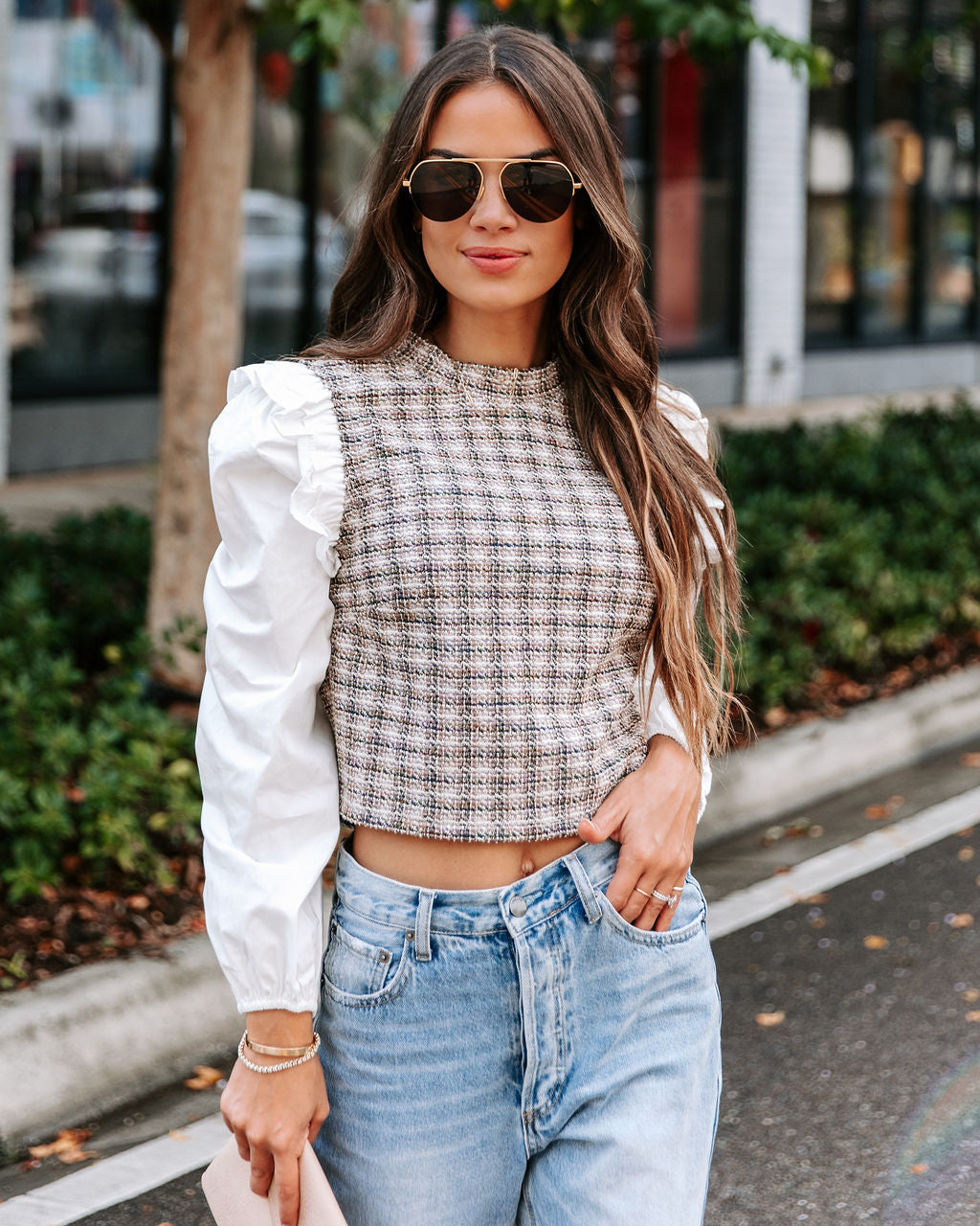 Karl Tweed Contrast Ruffle Top