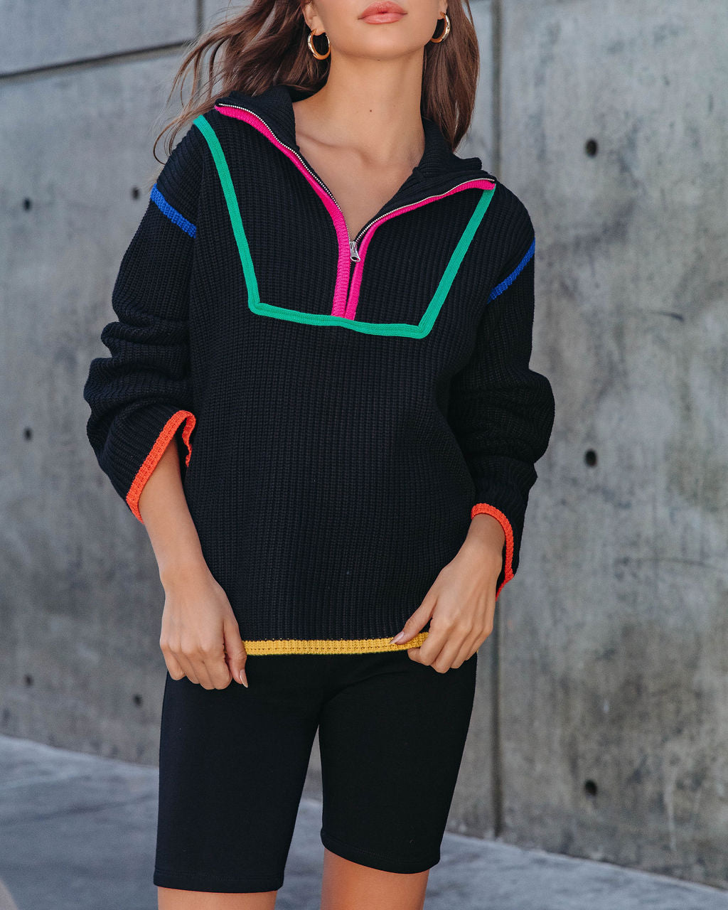 On Another Level Knit Half Zip Pullover Sweater - Black