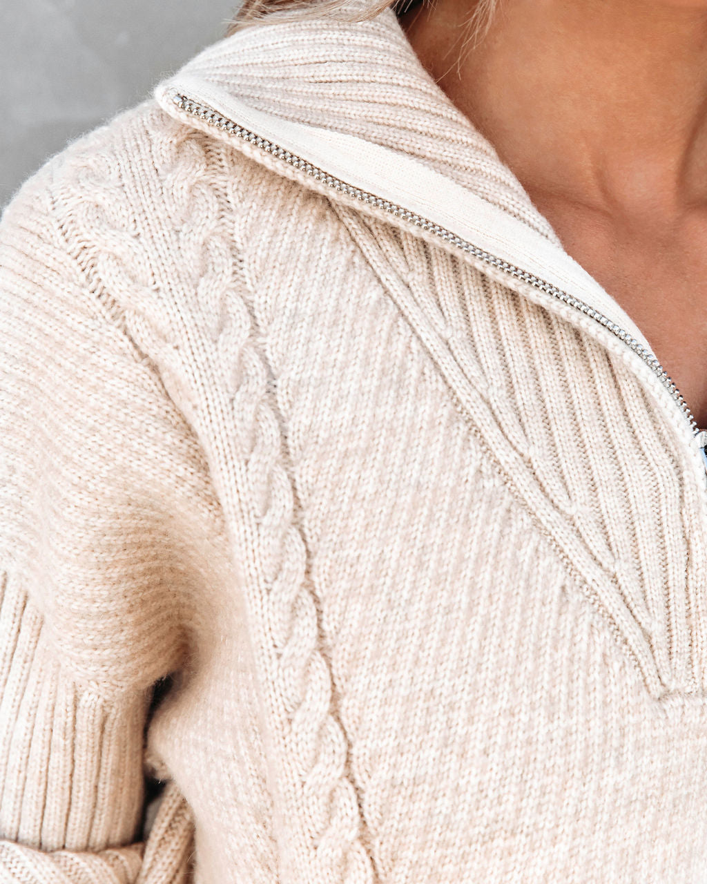 Fall Thrills Cable Knit Half Zip Pullover Sweater - Oatmeal