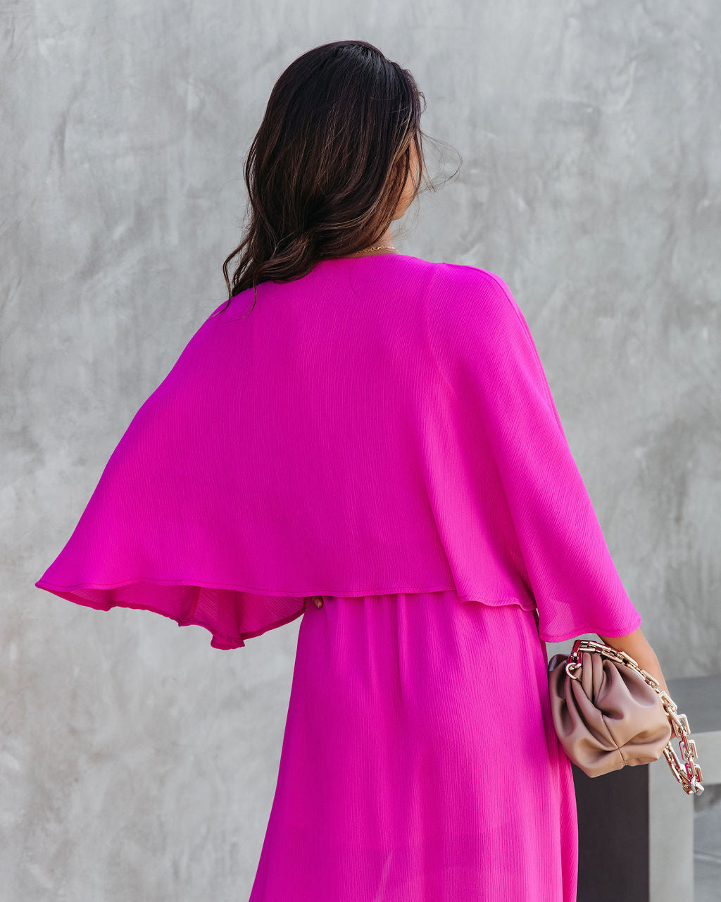 Beauty Meets Elegance Cape Sleeve Maxi Dress - Hot Pink