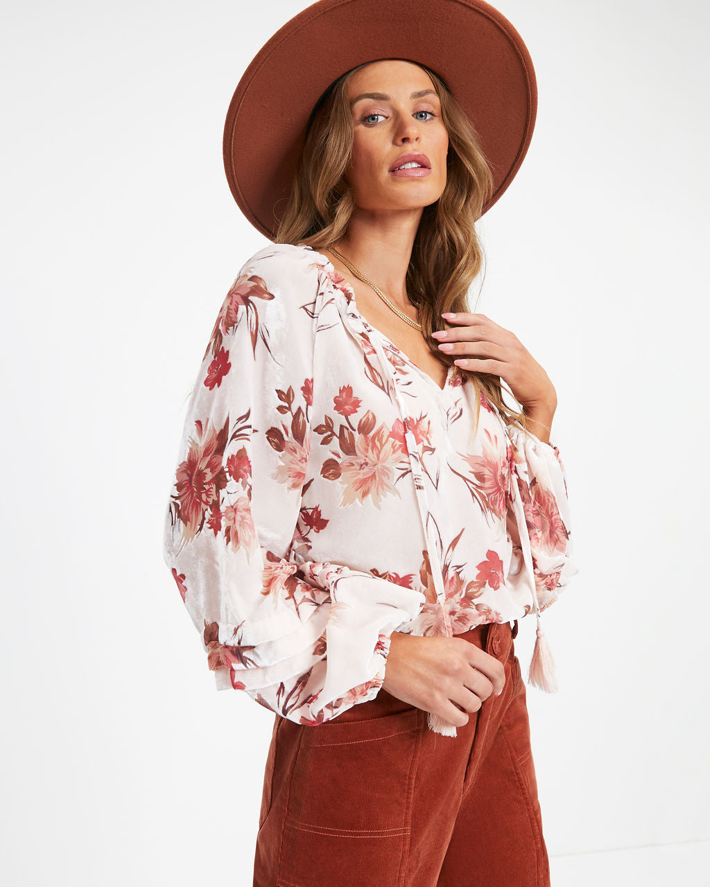 Arden Floral Burnout Velvet Top - Blush