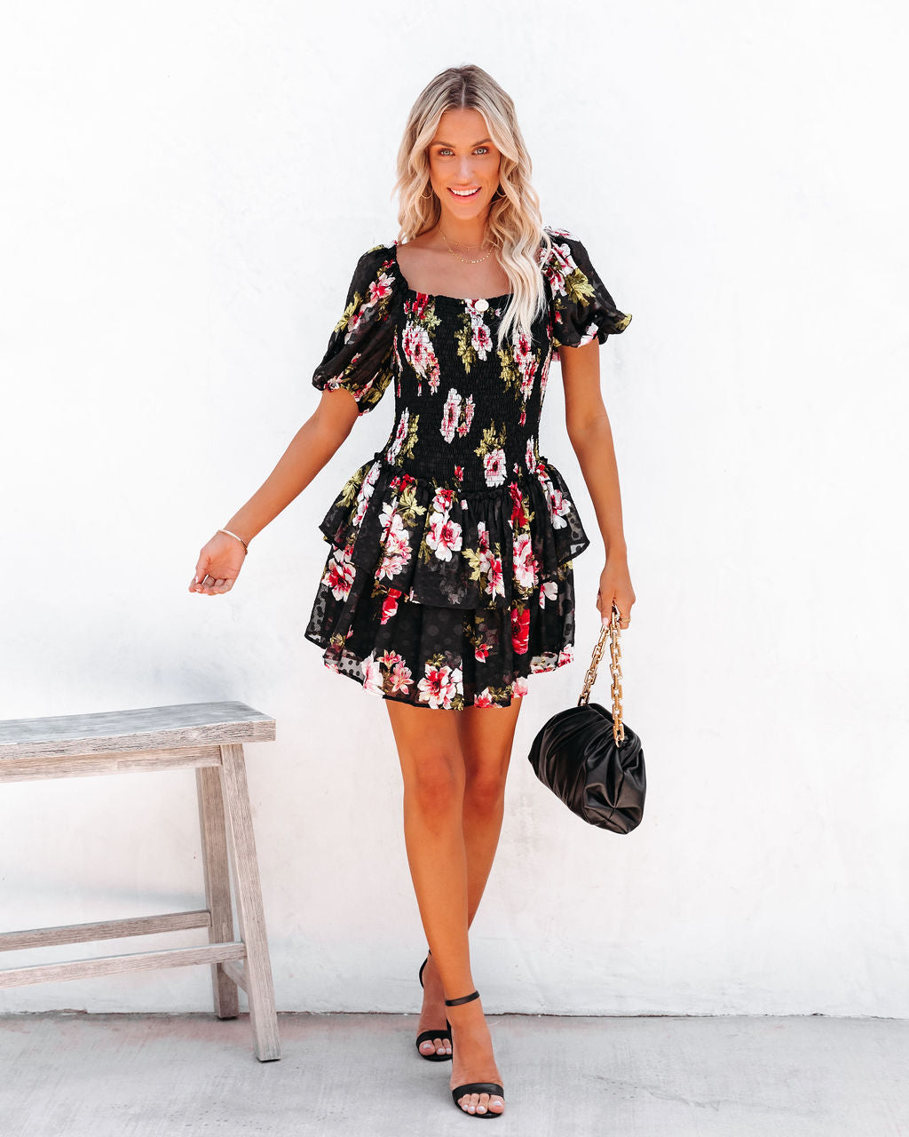 Ready For Romance Embossed Smocked Floral Mini Dress - FINAL SALE