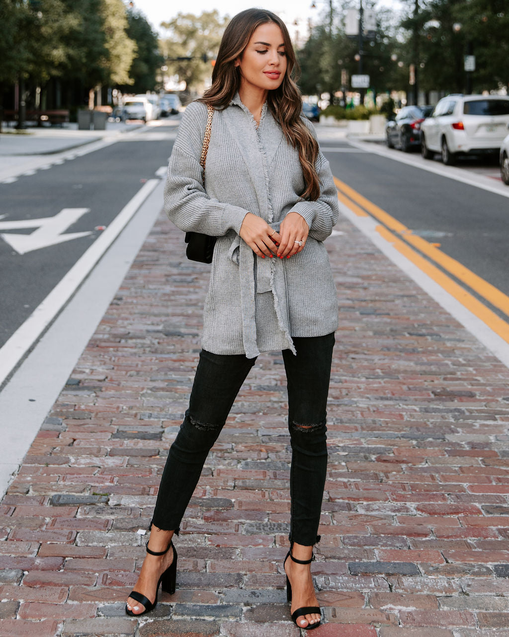 Aurelle Frayed Knit Cardigan - Grey - SALE