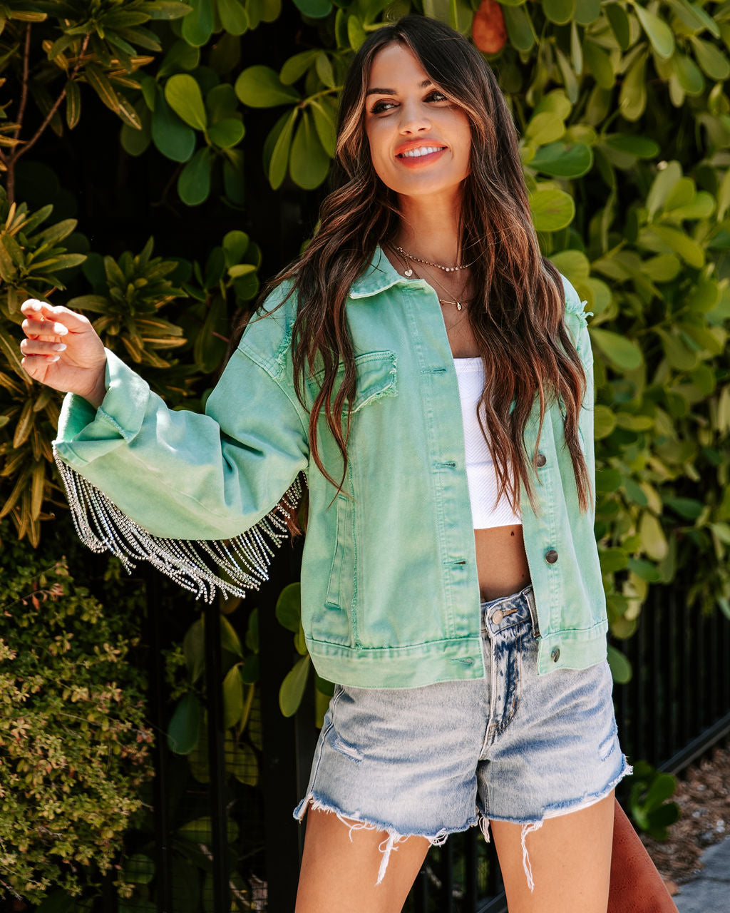 Diamond Rodeo Rhinestone Denim Jacket - Mint Green - FINAL SALE