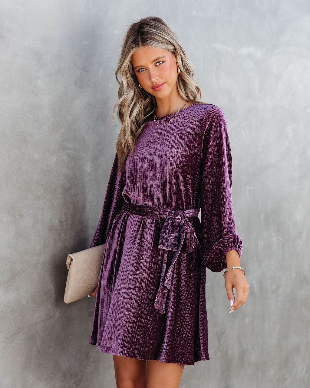 Harlyn Velvet Tie Dress - Wine