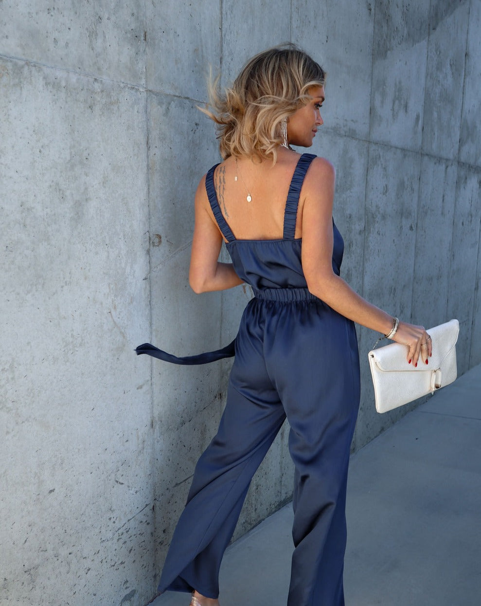 Elsa Satin Tank Top - Navy