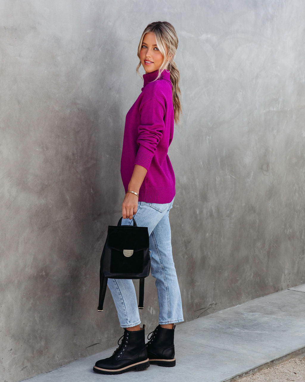 Weekday Brunch Vibes Knit Turtleneck Pullover Sweater - Orchid