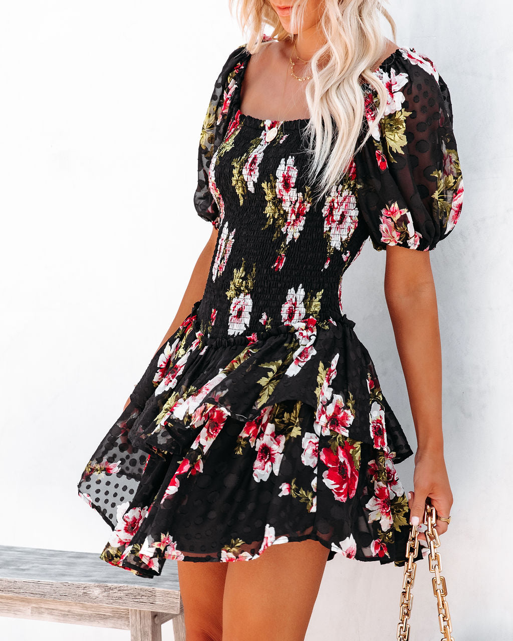 Ready For Romance Embossed Smocked Floral Mini Dress - FINAL SALE