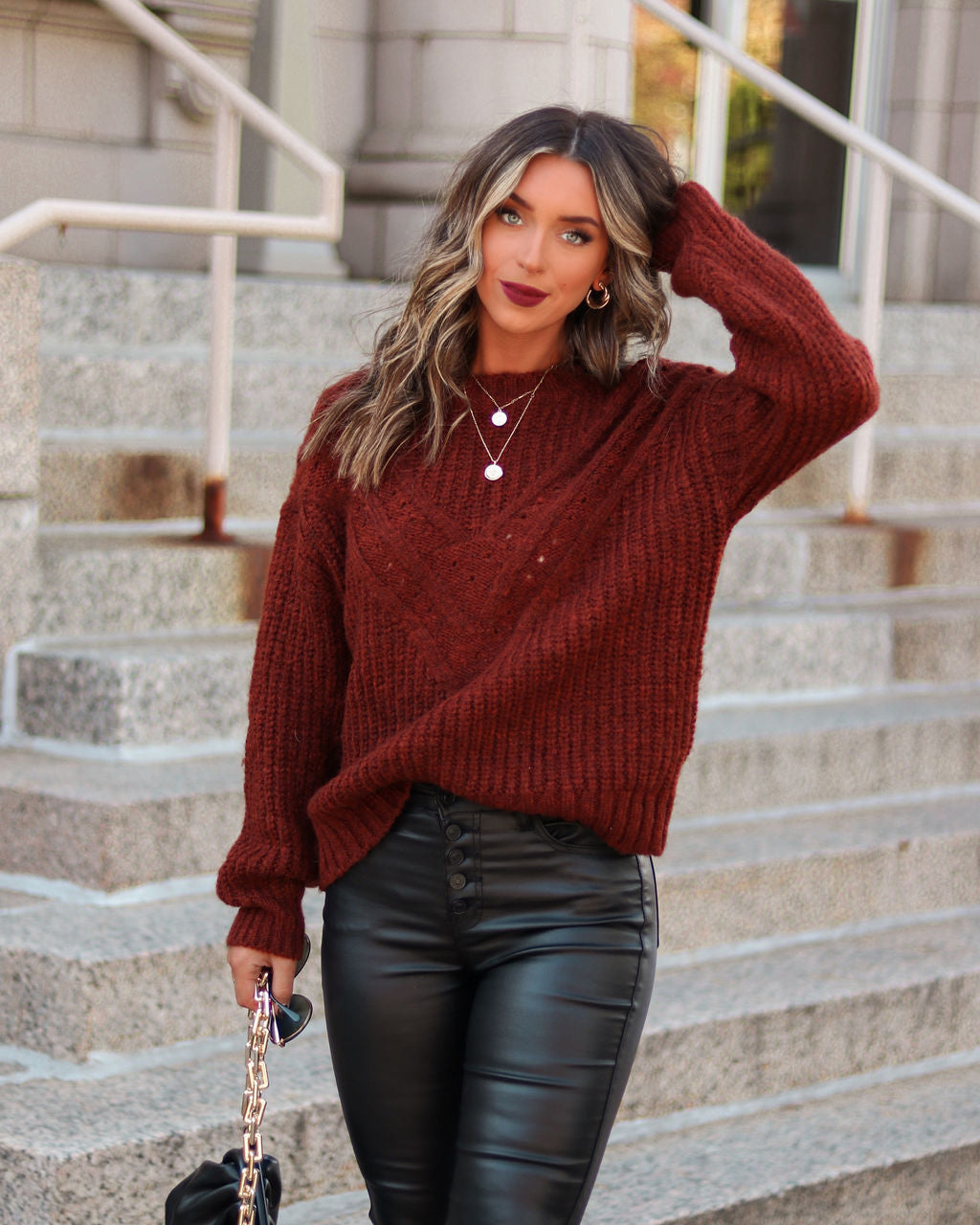 Chiara Knit Pullover Sweater - Chestnut