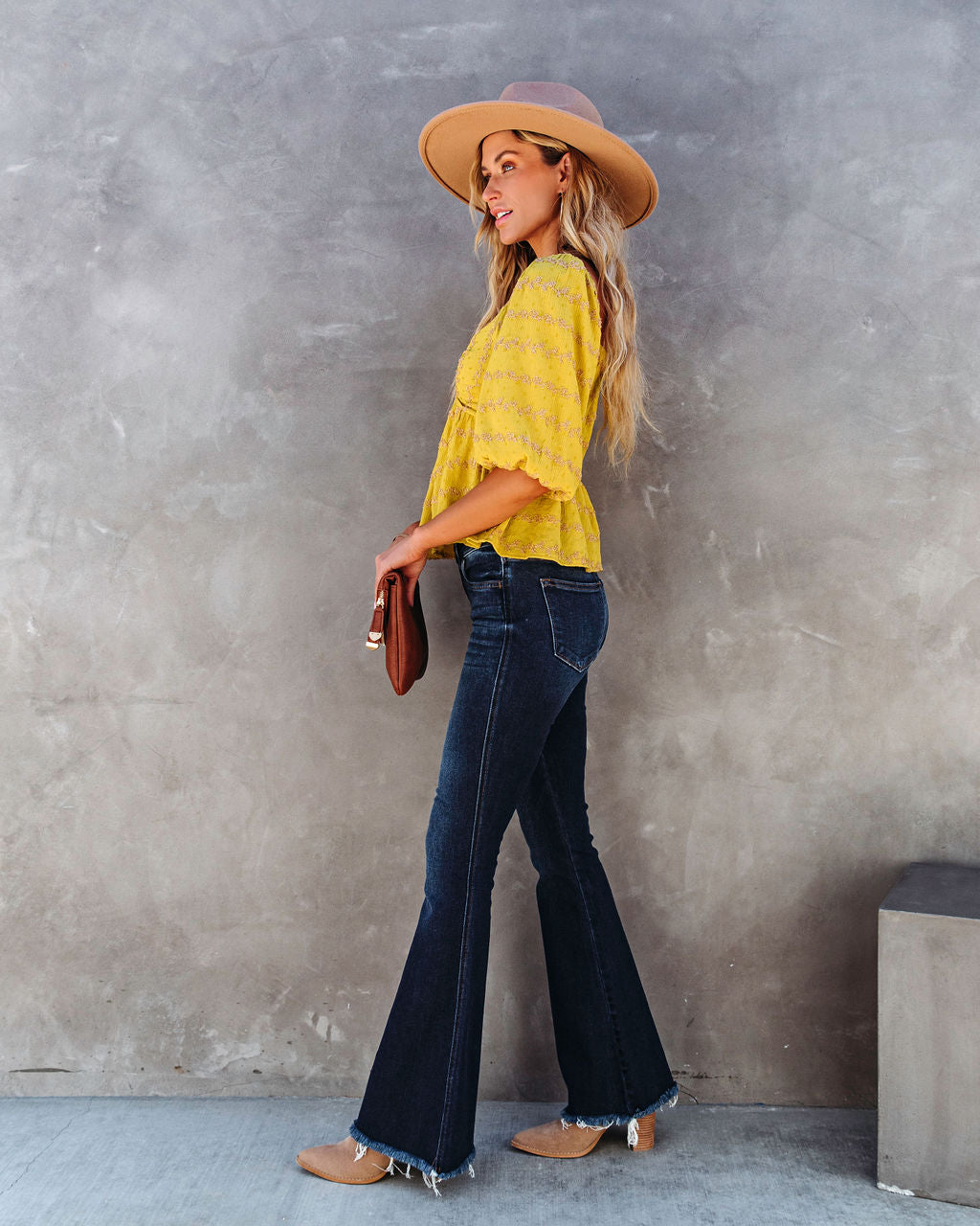 Divine Textured Puff Sleeve Top - Mustard - SALE