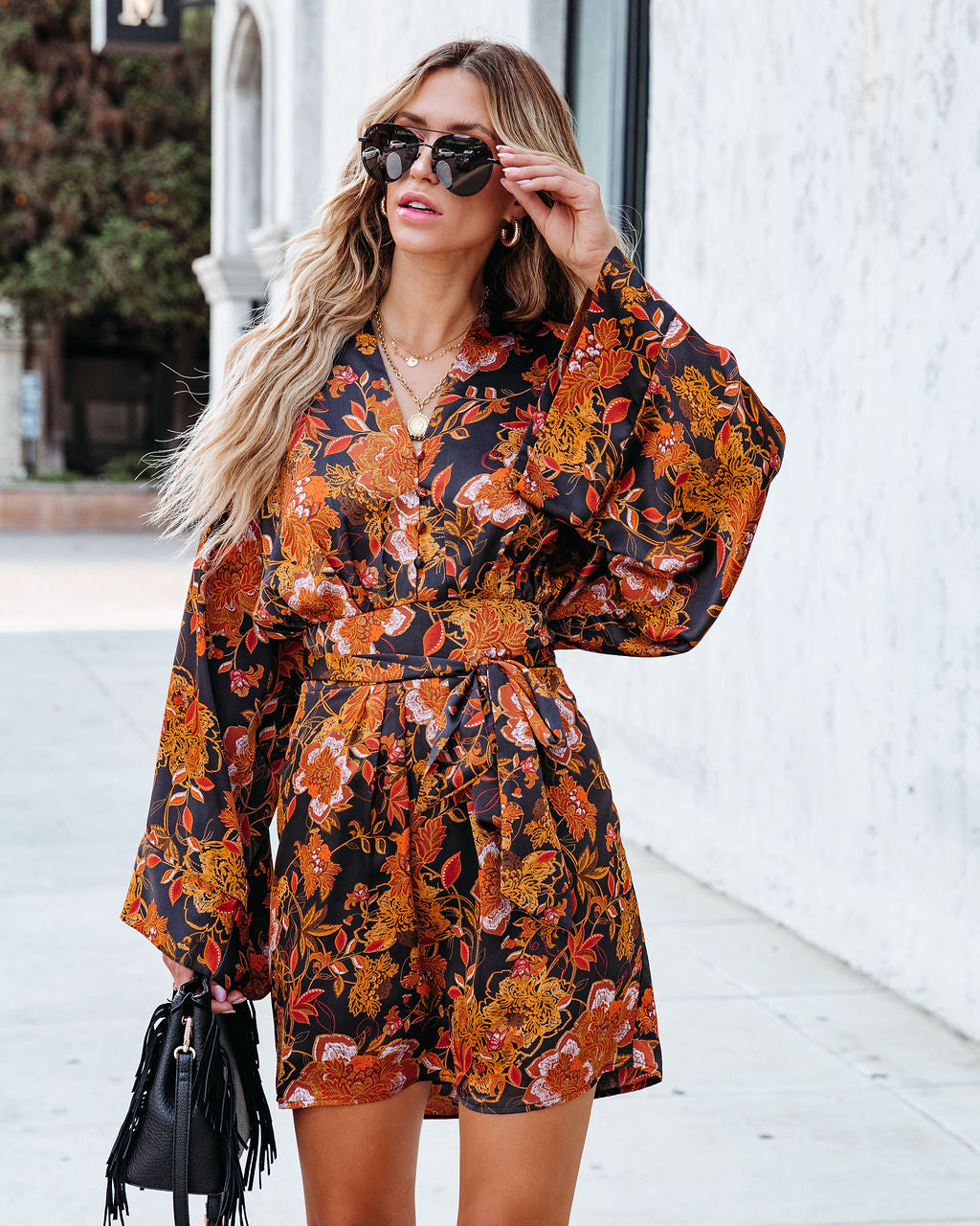 Minna Printed Satin Kimono Dress