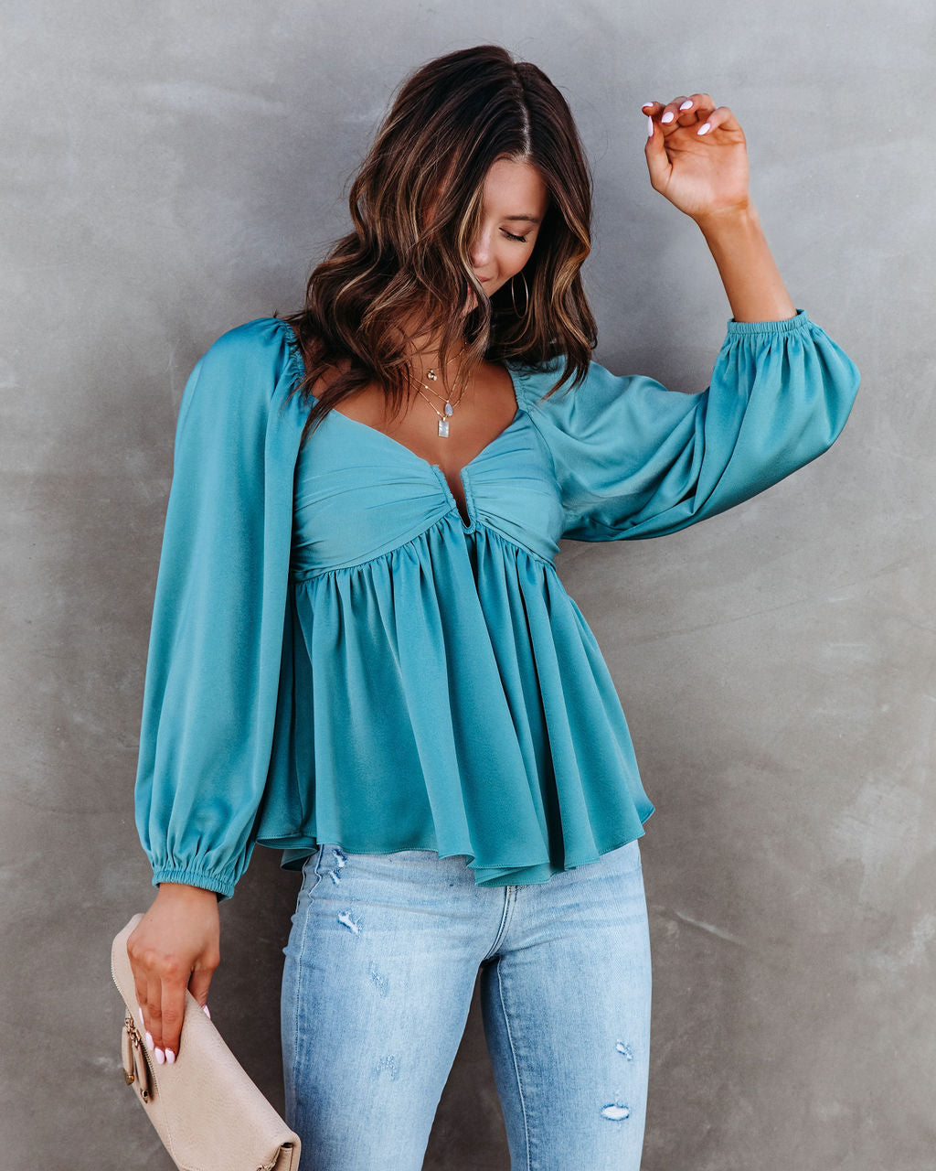 Such A Goddess Lace Up Babydoll Top - Seafoam