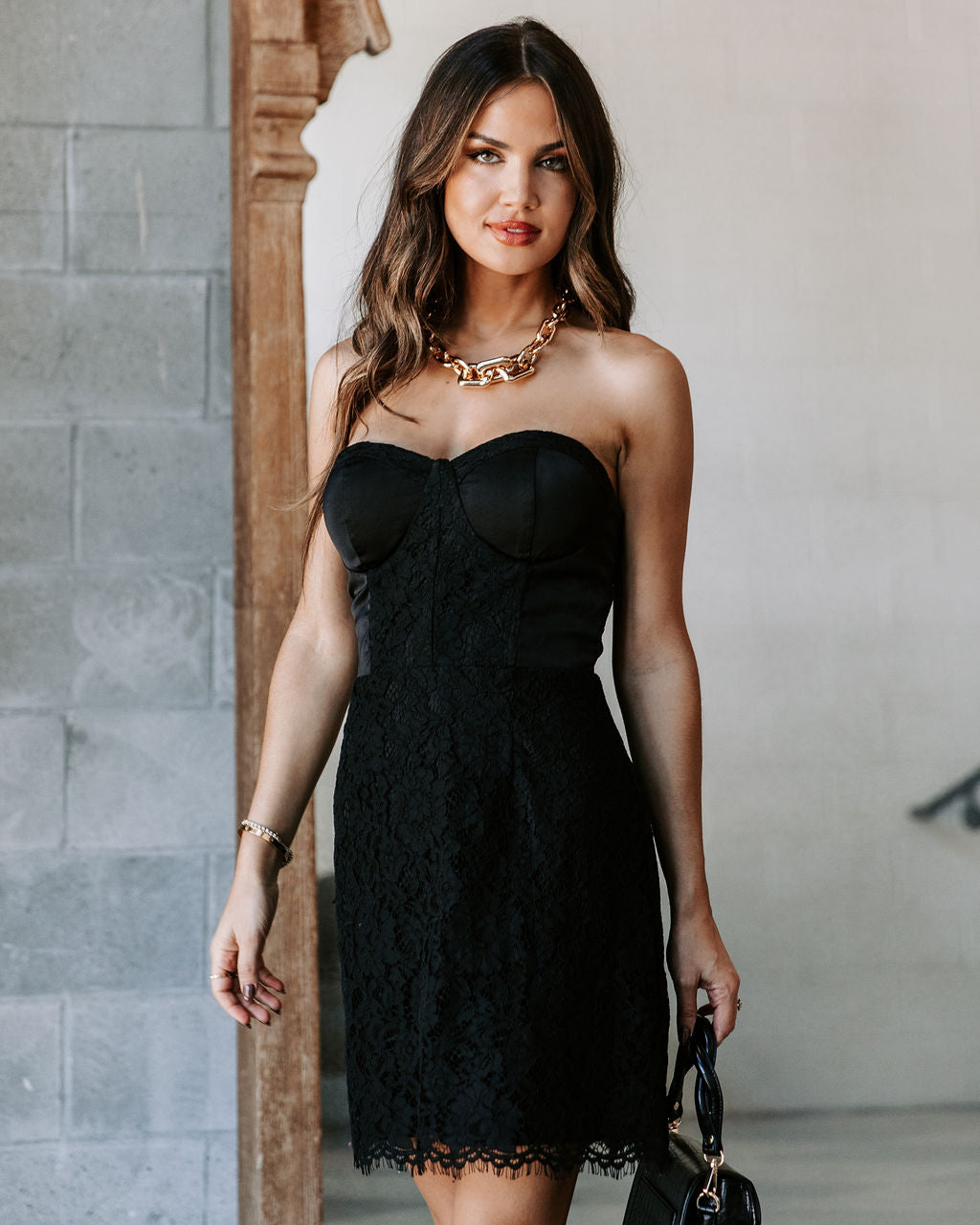 To Be With You Lace Strapless Corset Mini Dress - Black