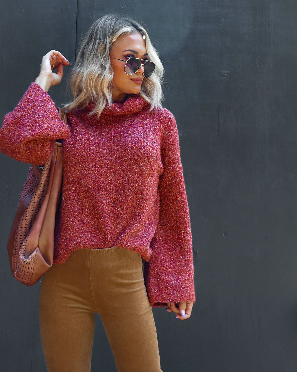 Warmest Wishes Knit Cowl Neck Bell Sleeve Sweater - Rust - SALE