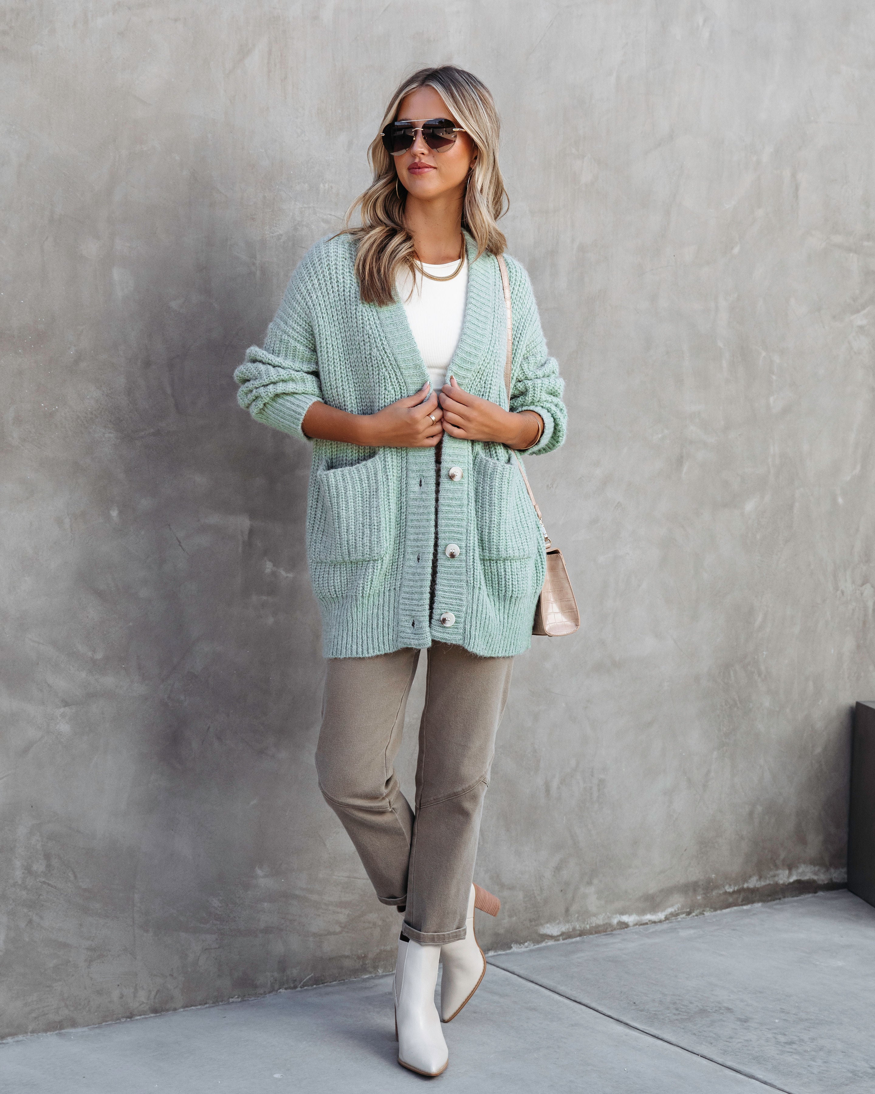 Moving On Pocketed Knit Cardigan - Seafoam