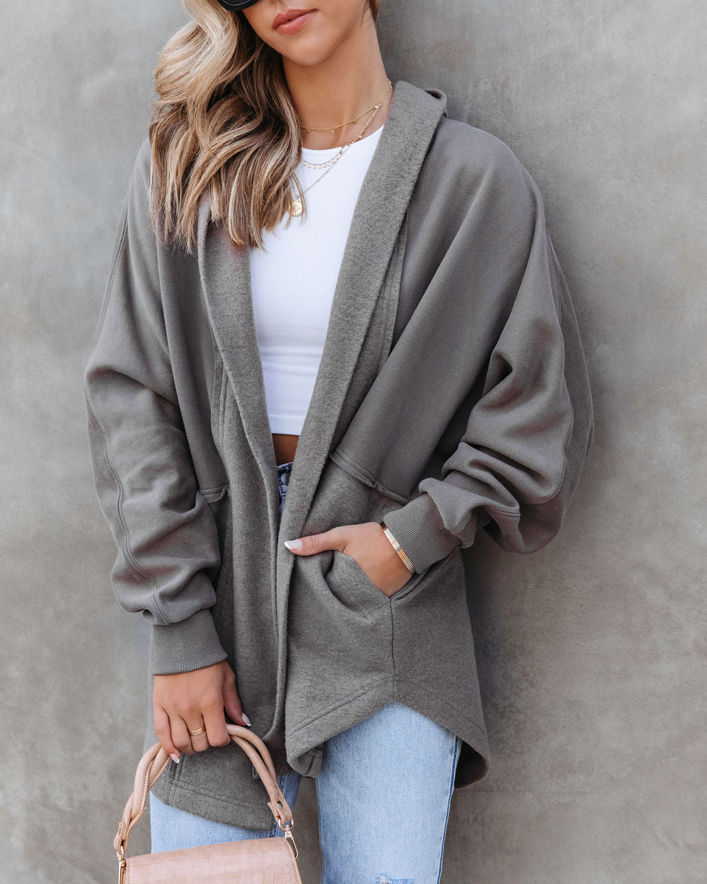Tripp Pocketed Hooded Cardigan - Charcoal