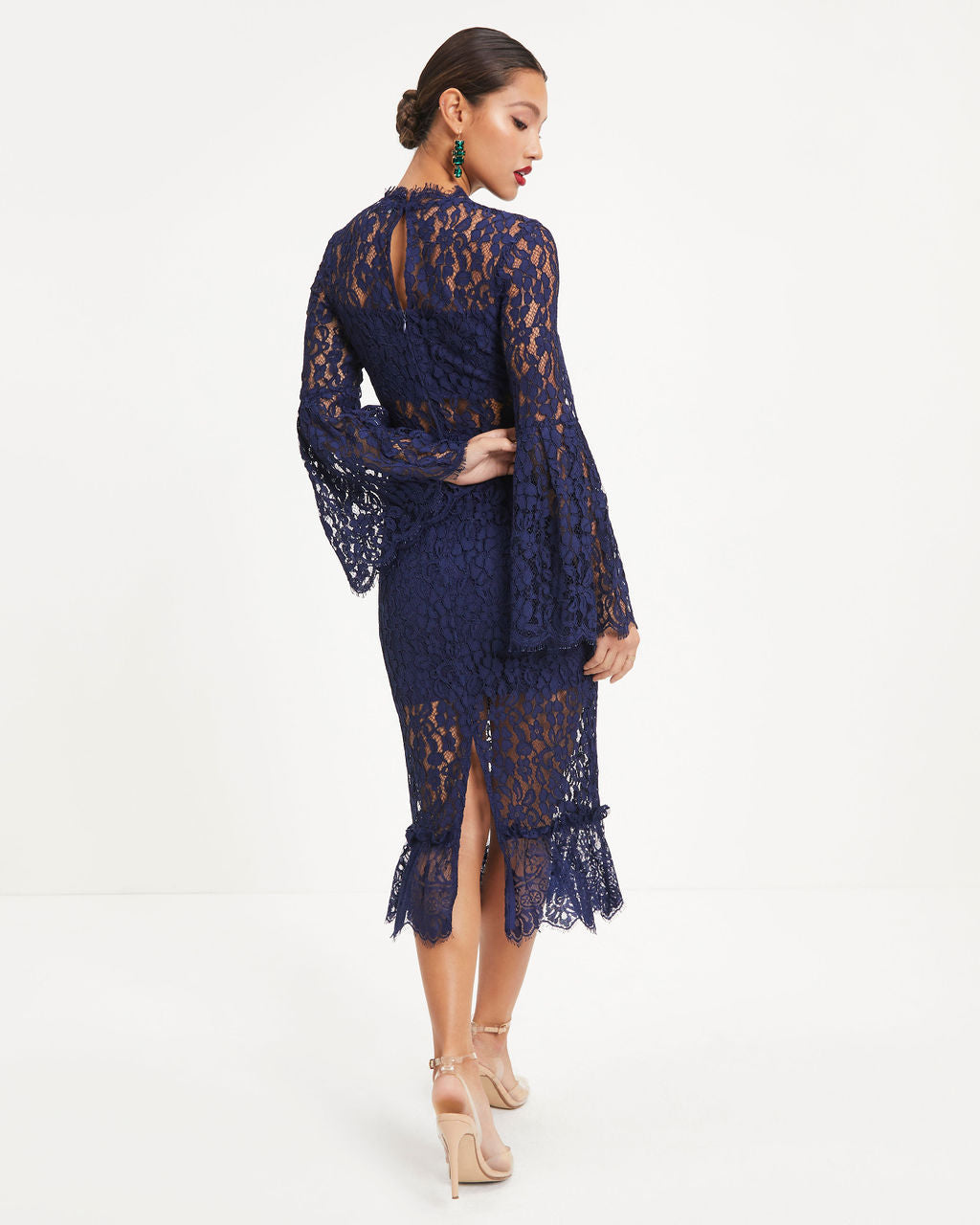 Love Story Baby Lace Bell Sleeve Midi Dress - Navy
