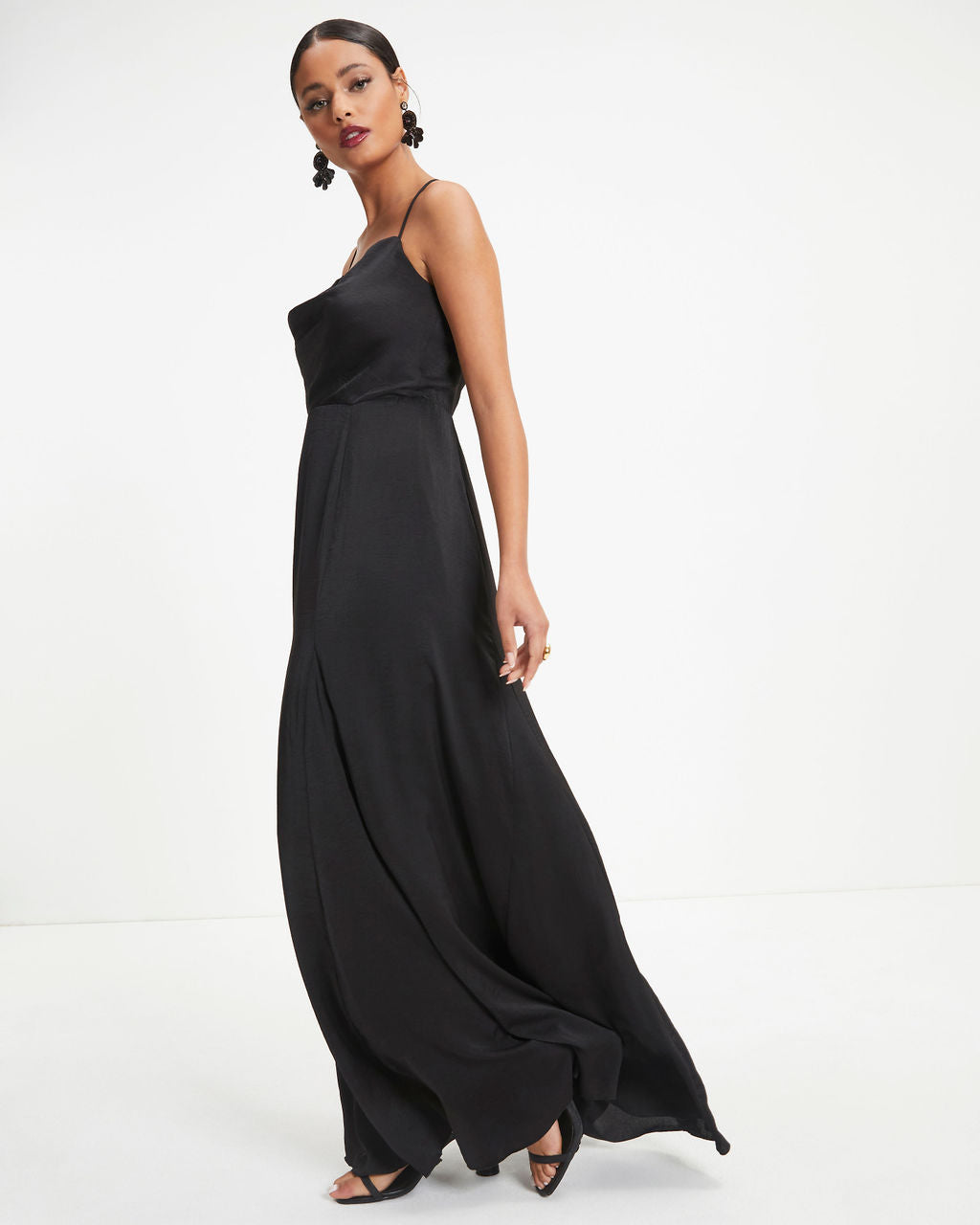 Hey Bella Satin Cowl Neck Maxi Dress - Black - FINAL SALE