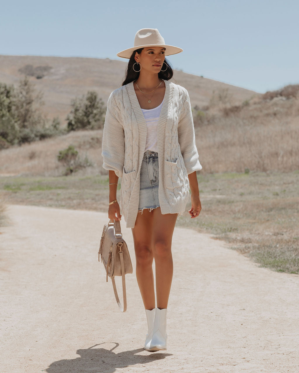 Cozy Up Cable Knit Pocketed Cardigan - Oatmeal - FINAL SALE