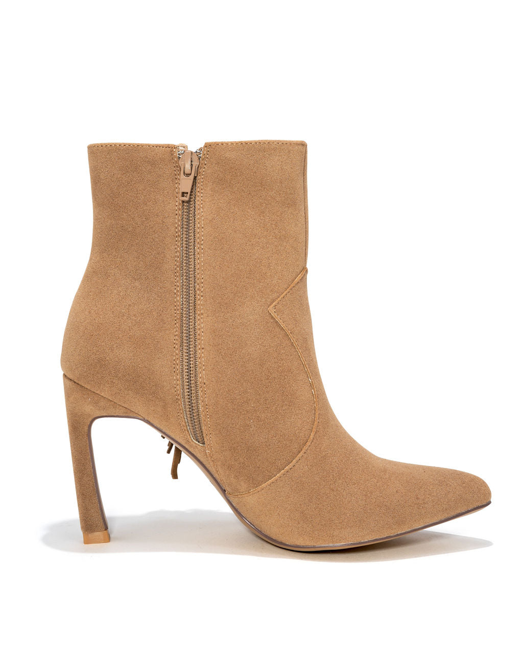 Chrissy Faux Suede Heeled Fringe Bootie - Khaki