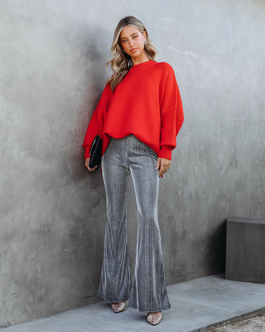 Elouise Knit Oversized Pullover Sweater - Red