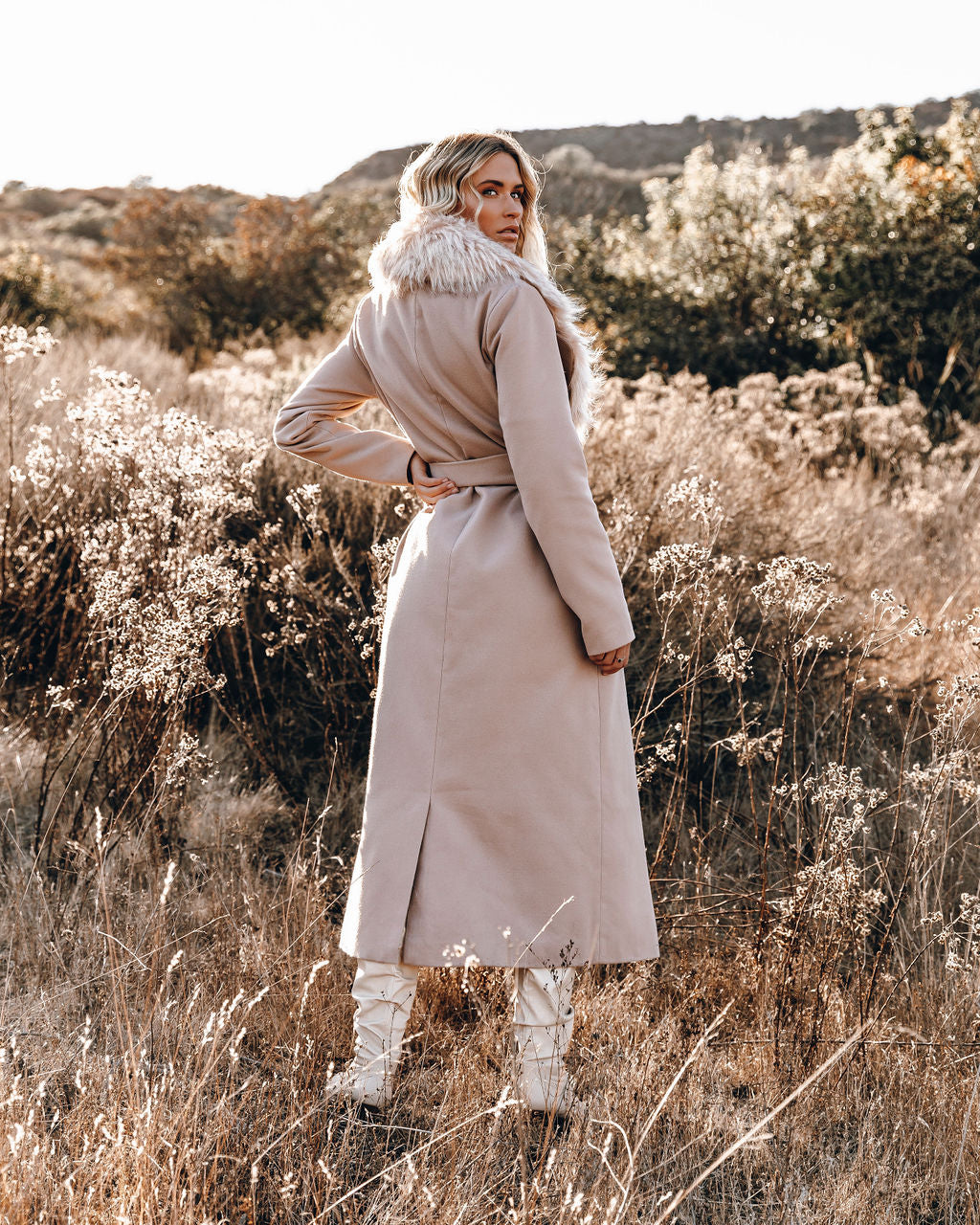 Frederica Pocketed Faux Fur Collar Coat