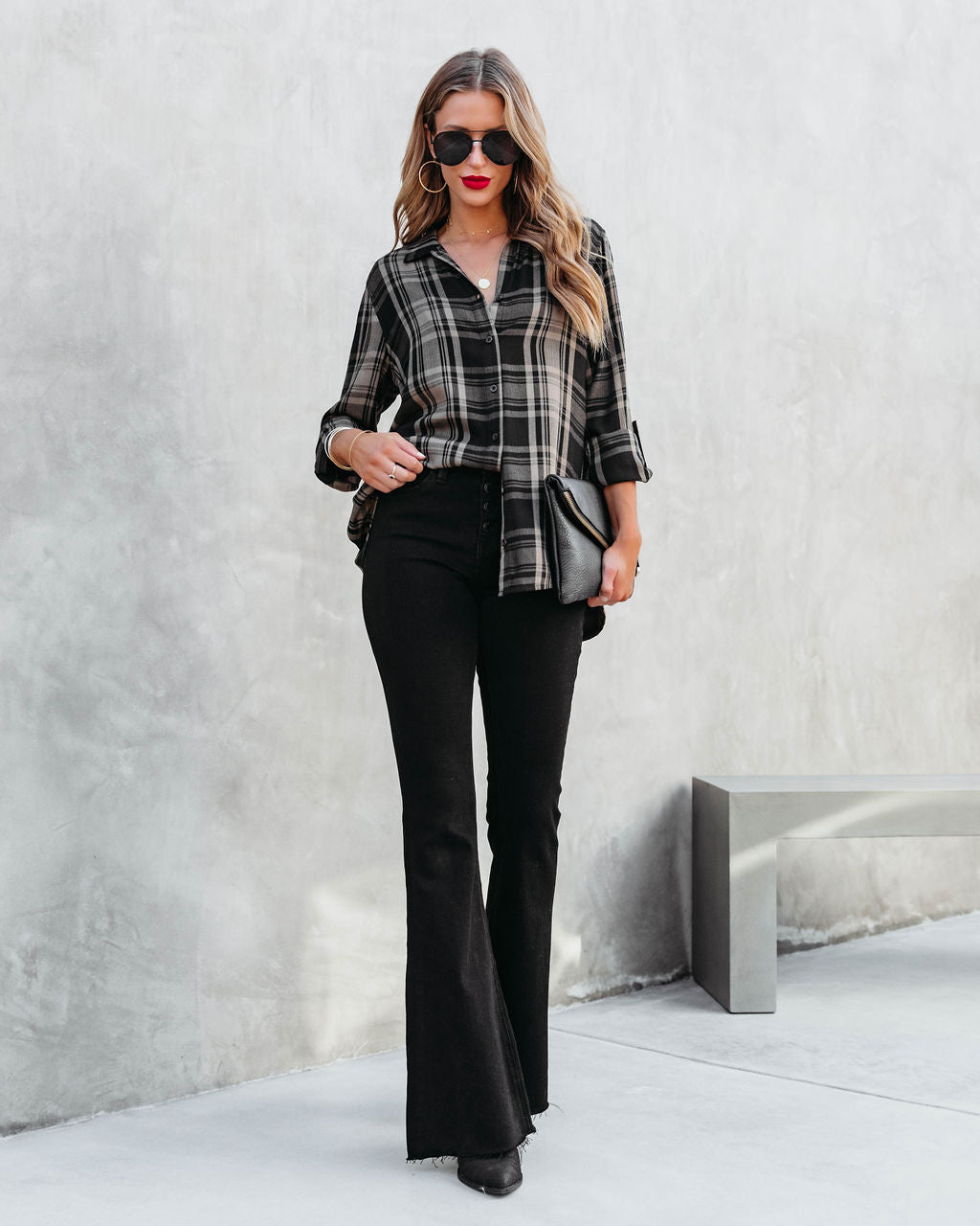 Seattle Plaid Button Down Top