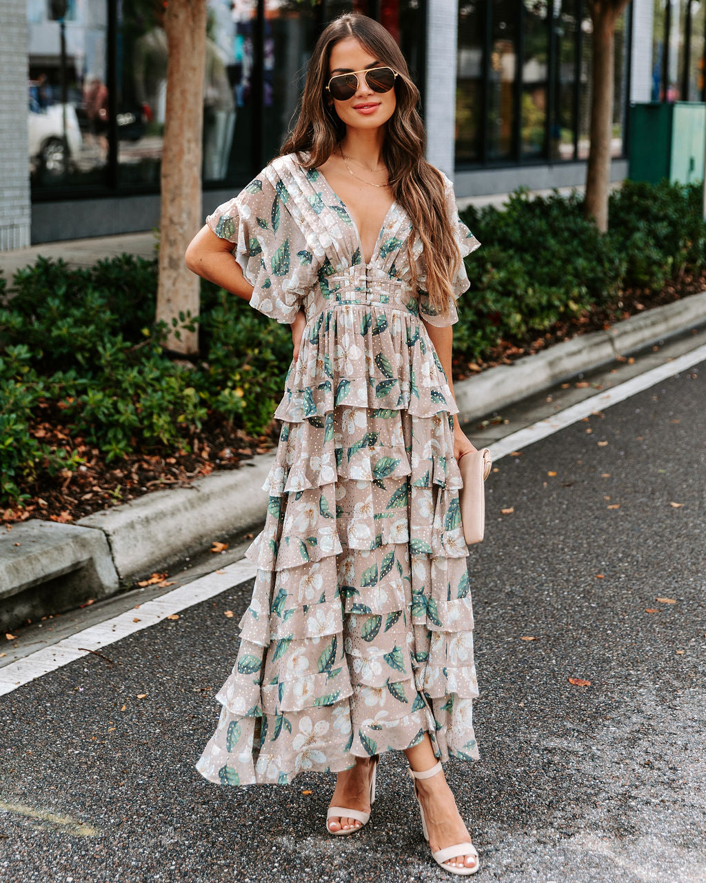 Flora Metallic Tiered Maxi Dress