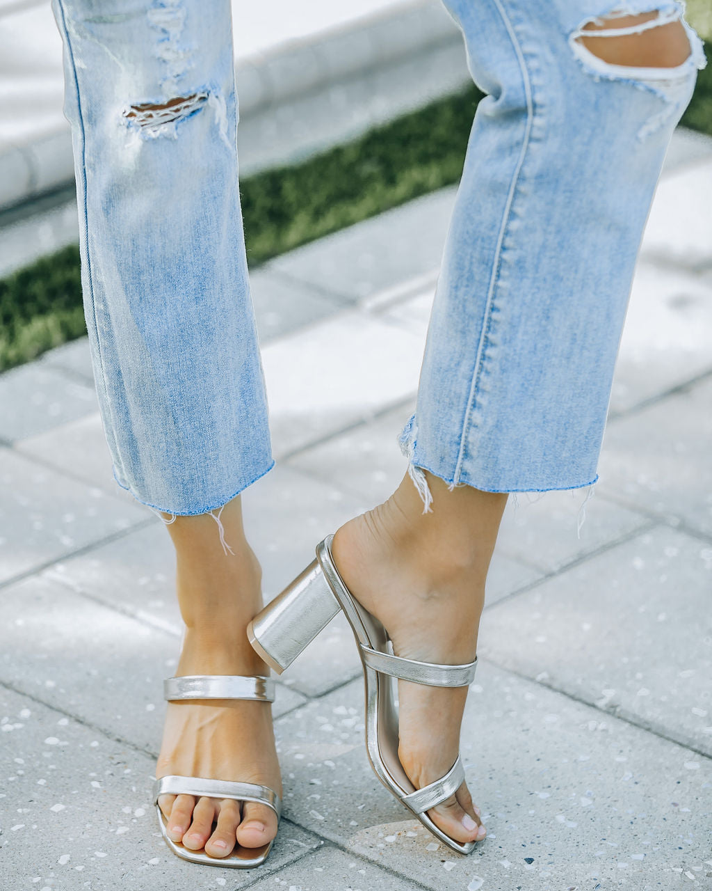Raye Block Heeled Sandal - White Gold - FINAL SALE