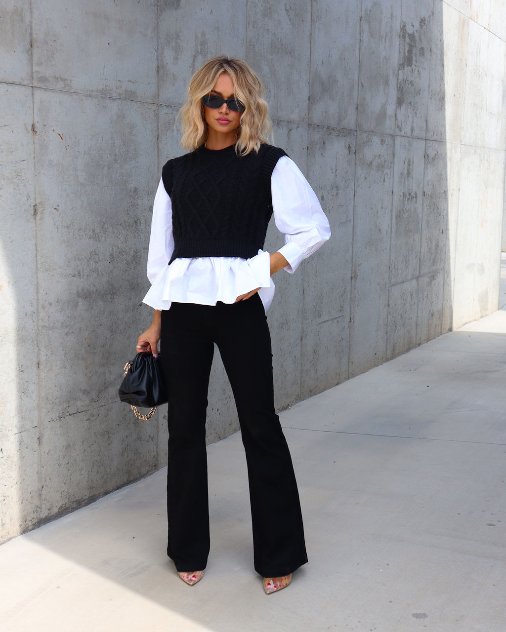 Carmine Contrast Knit Top - Black