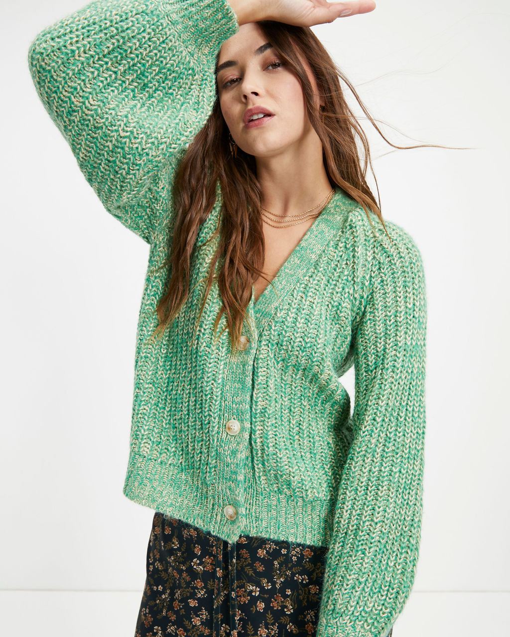 Ireland Knit Balloon Sleeve Cardigan - Green