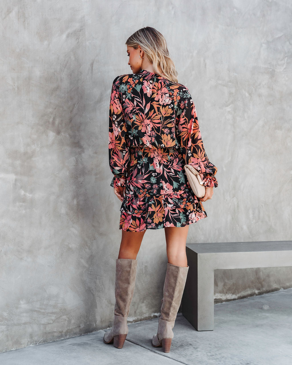 Living Grace Floral Smocked Mini Dress