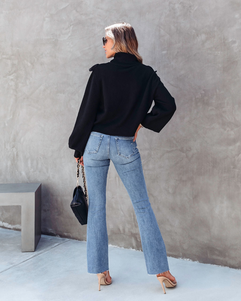 Lyric Ruffle Crop Turtleneck Sweater - Black - SALE