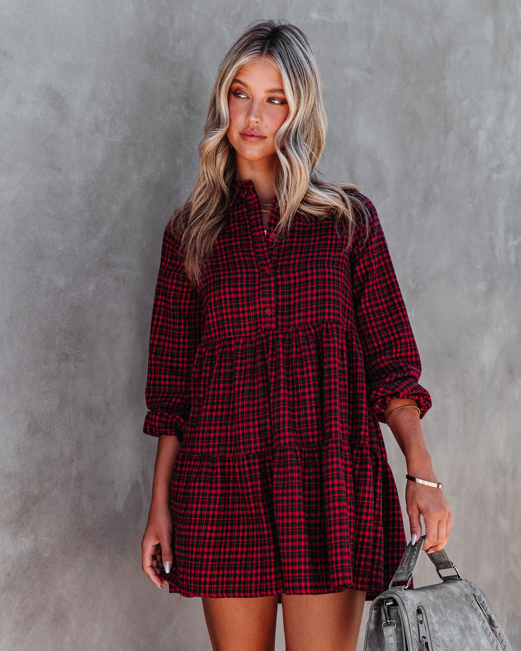 Brittany Plaid Tiered Mini Dress