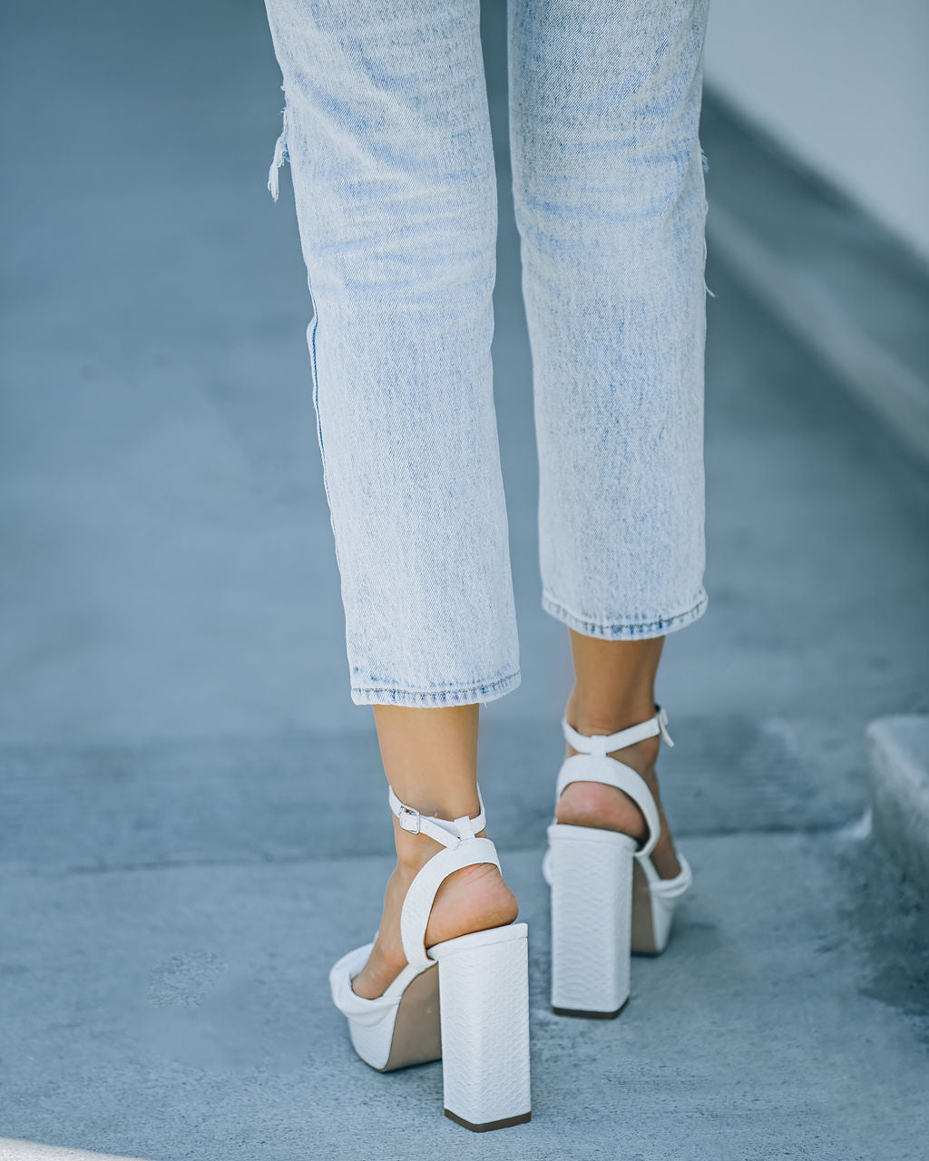 Poppy Heeled Python Platform Sandal - White - FINAL SALE