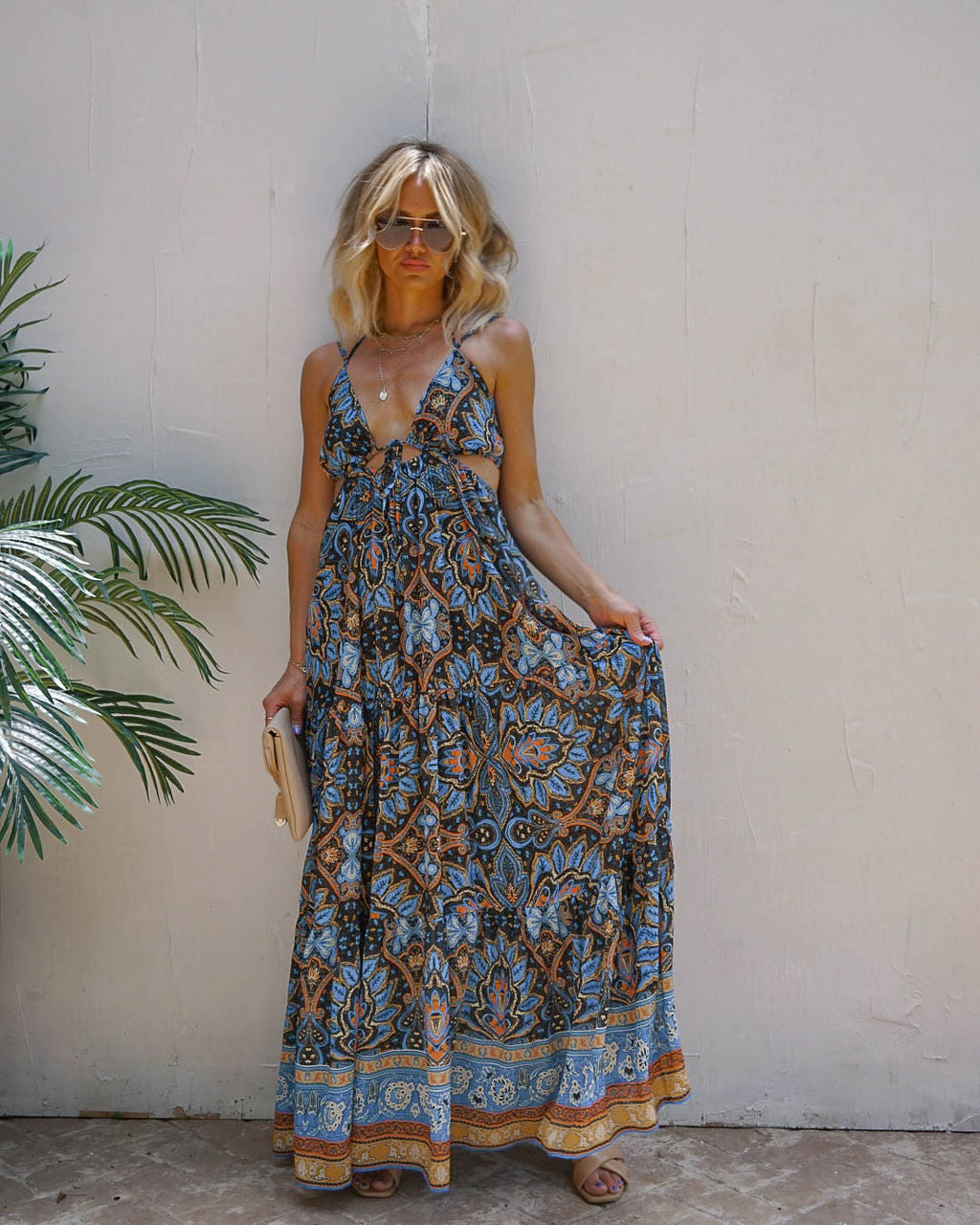Conquistadora Printed Cutout Halter Maxi Dress - FINAL SALE